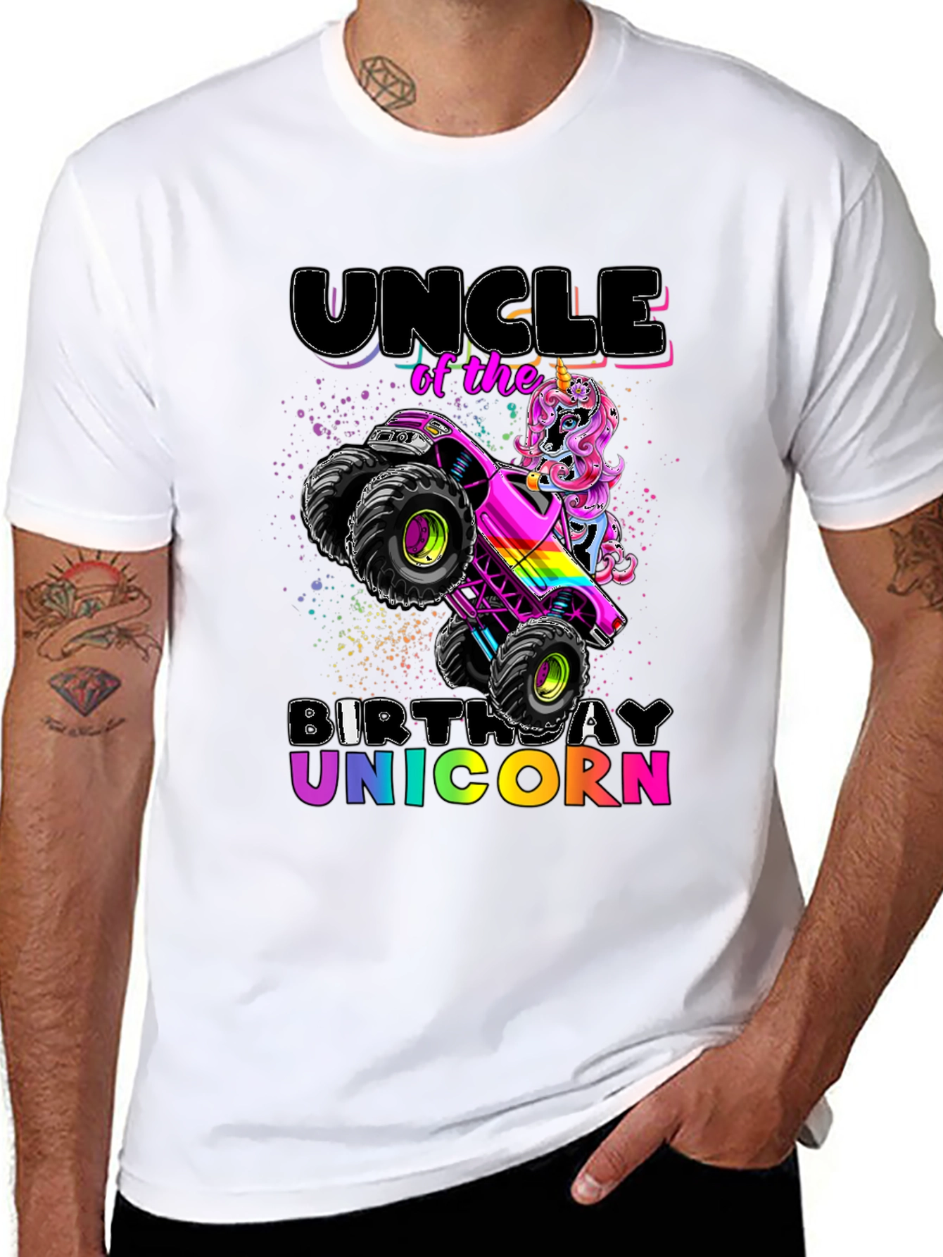Uncle Birthday Unicorn Monster Truck T-Shirt