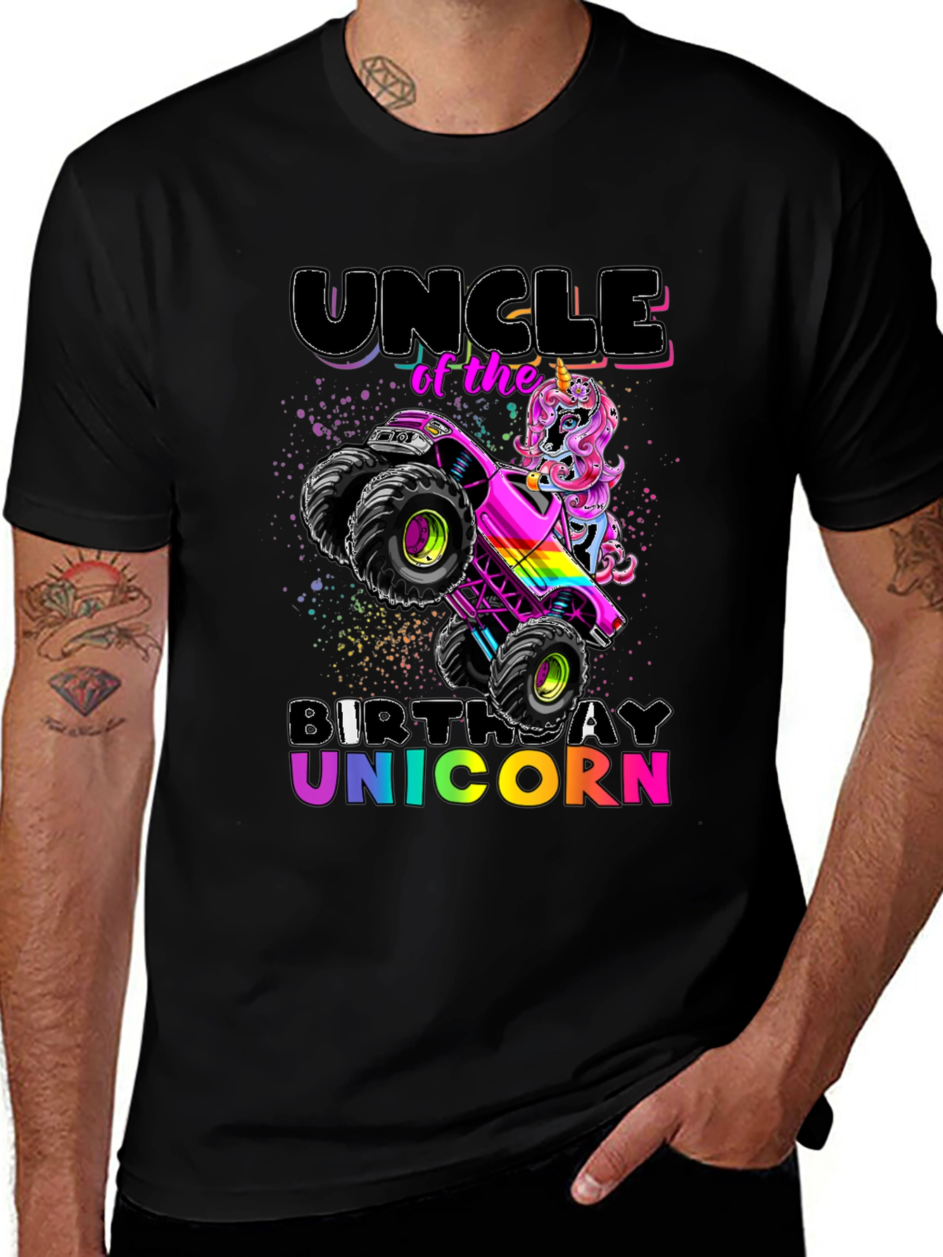 Uncle Birthday Unicorn Monster Truck T-Shirt