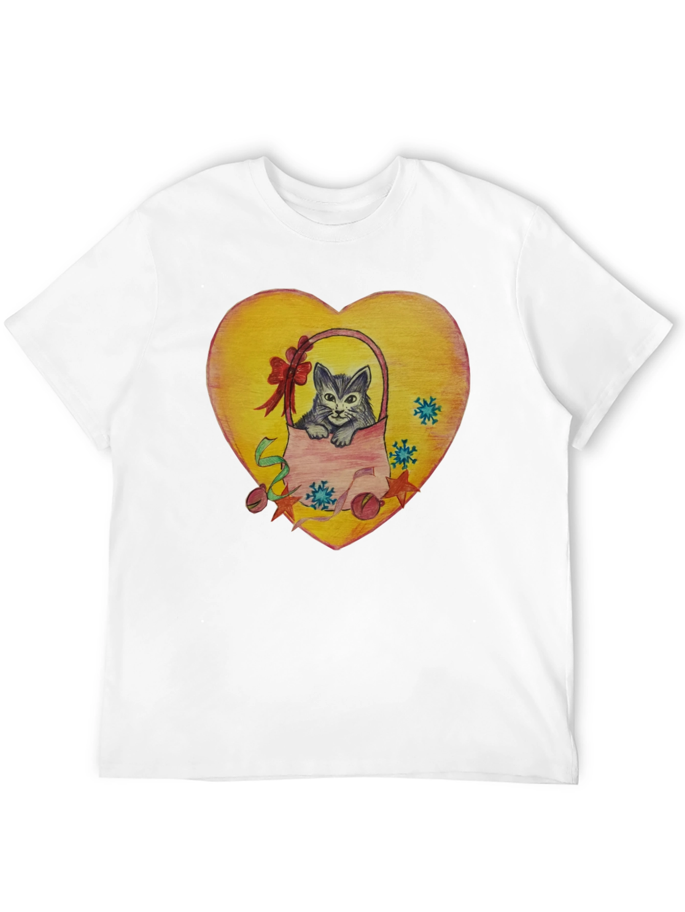 Cute Cat in Basket Heart Graphic T-Shirt