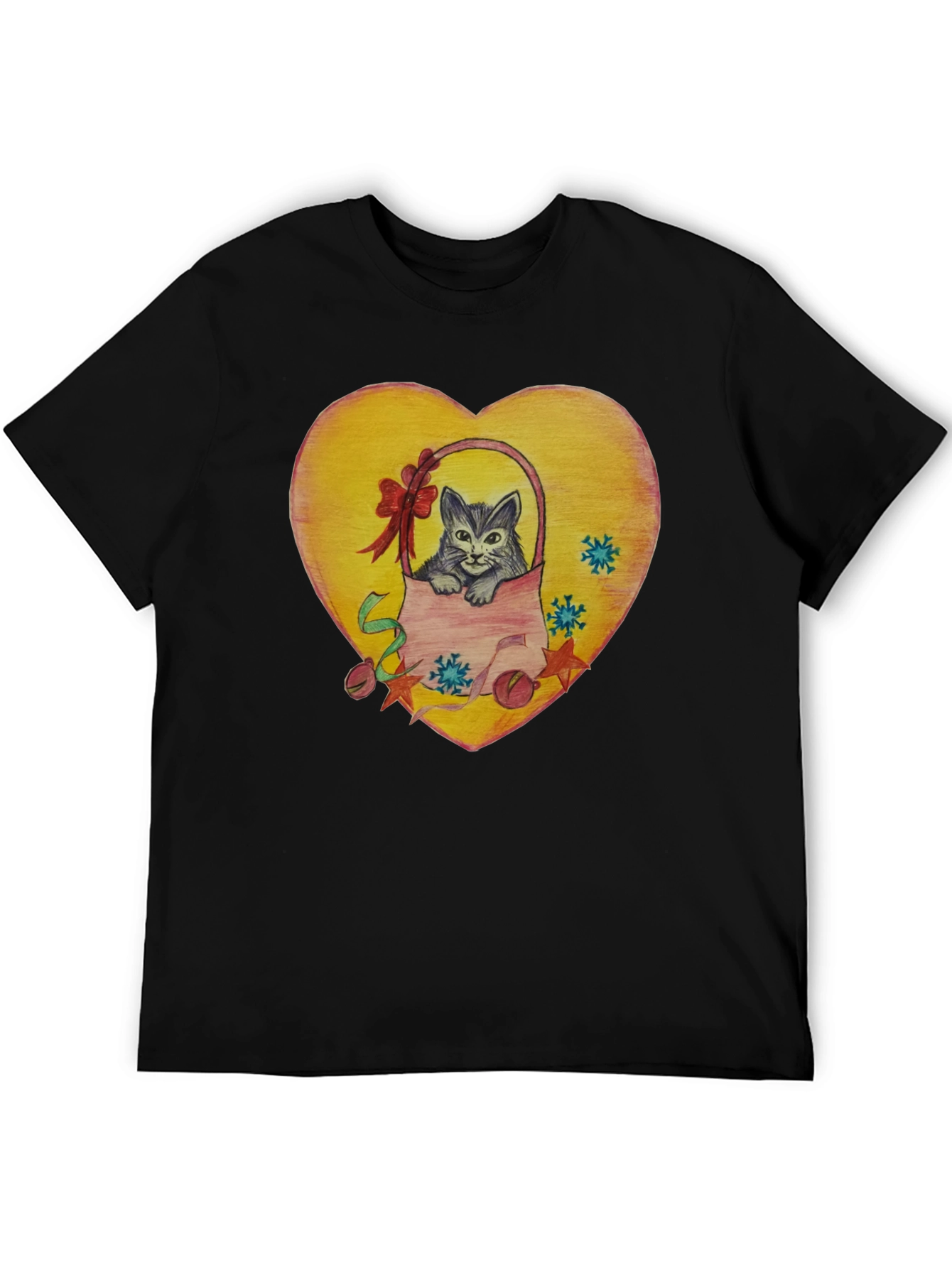 Cute Cat in Basket Heart Graphic T-Shirt