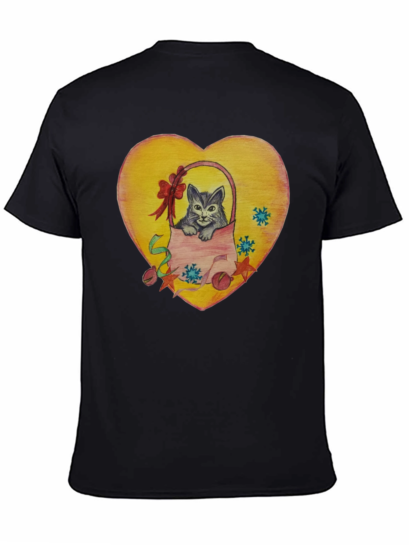 Cute Cat in Basket Heart Graphic T-Shirt