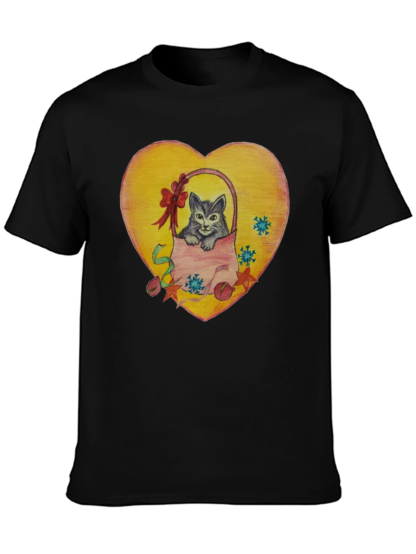 Cute Cat in Basket Heart Graphic T-Shirt