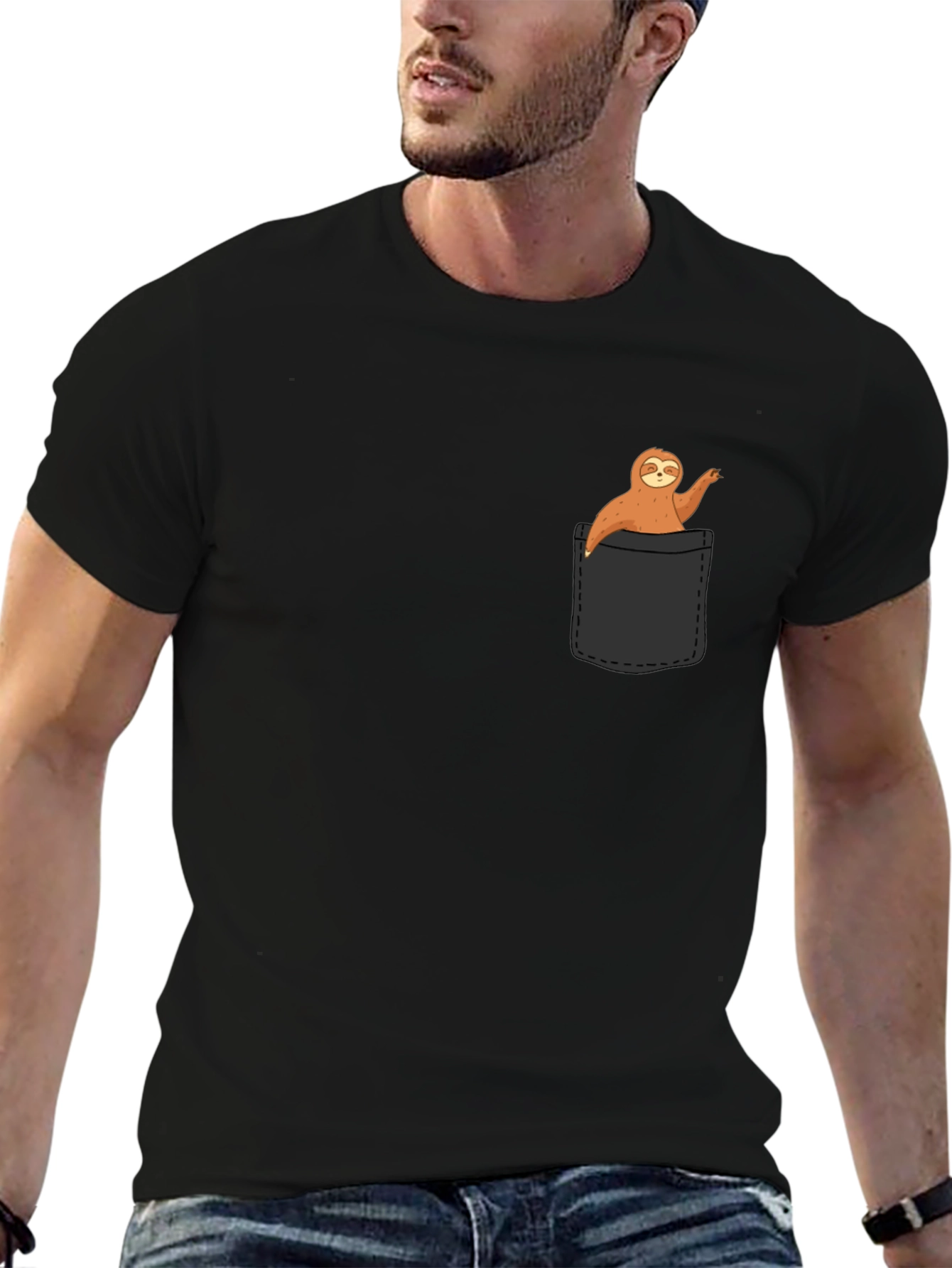 Sloth in Pocket T-Shirt - Novelty Animal Tee