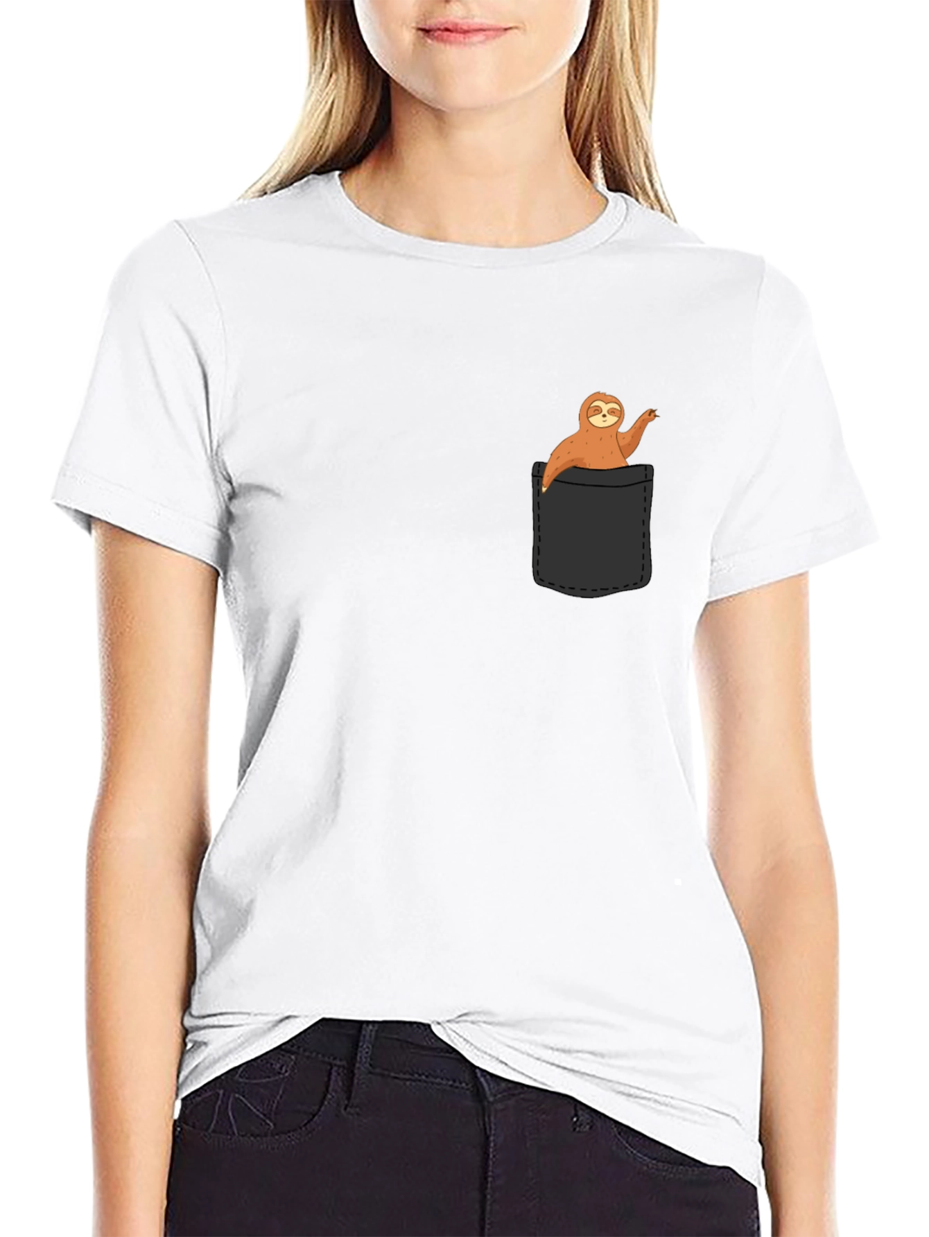 Sloth in Pocket T-Shirt - Novelty Animal Tee