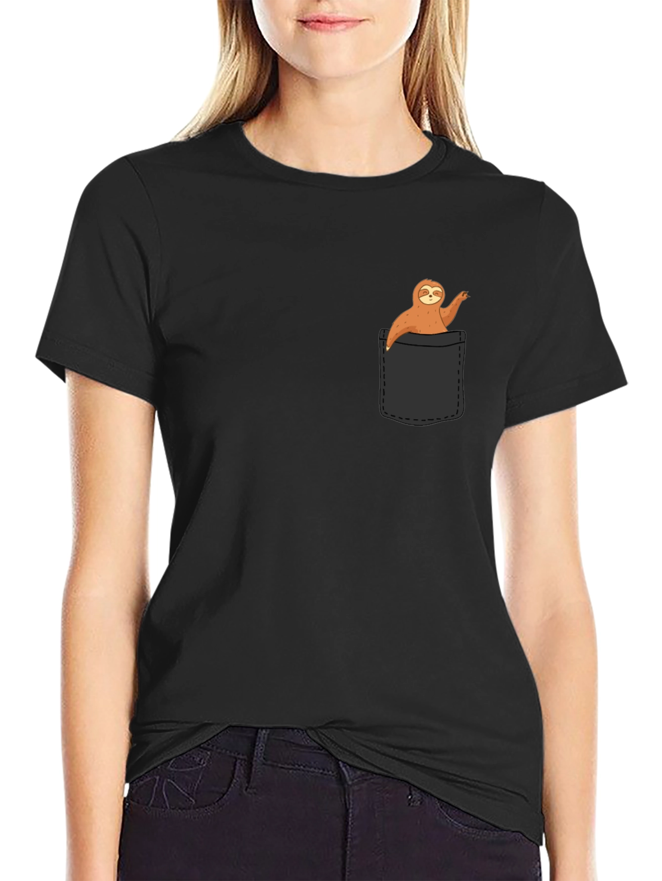 Sloth in Pocket T-Shirt - Novelty Animal Tee