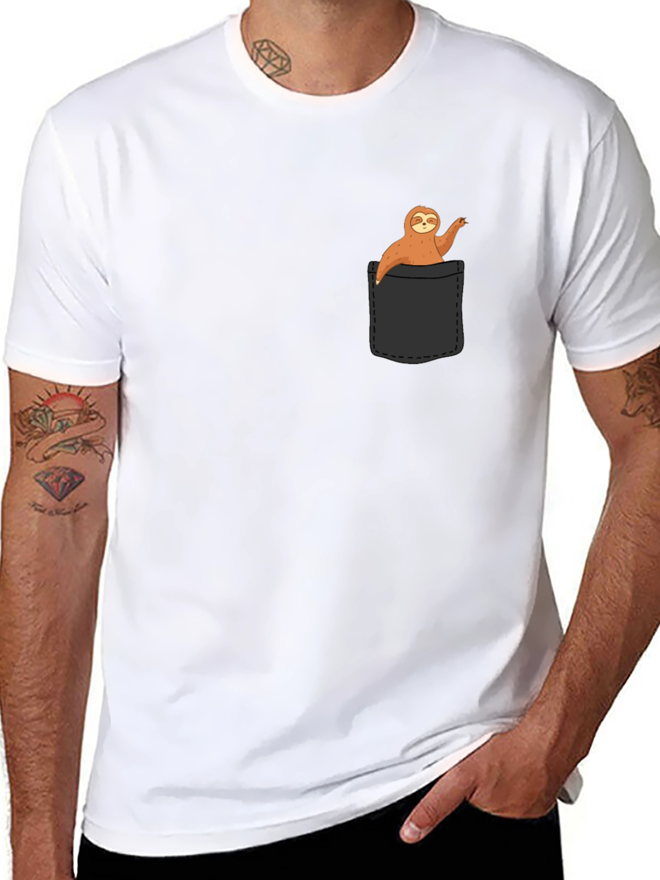 Sloth in Pocket T-Shirt - Novelty Animal Tee