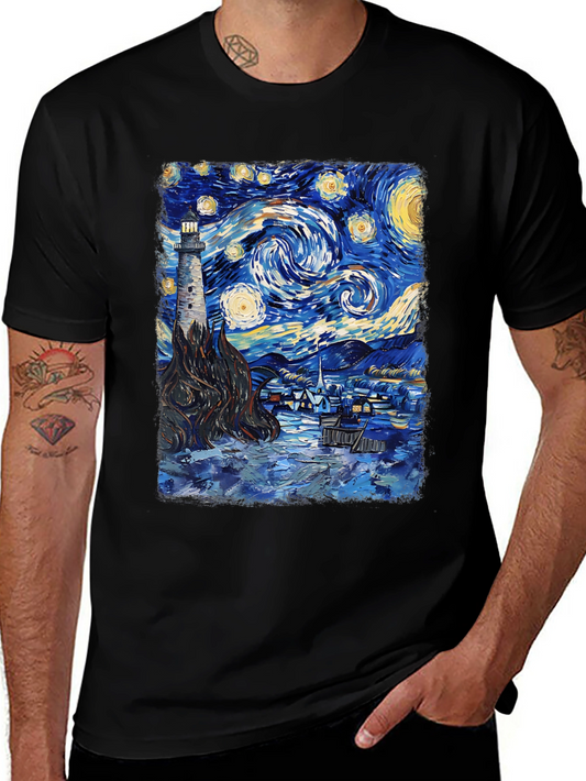 Starry Night Lighthouse Graphic Tee