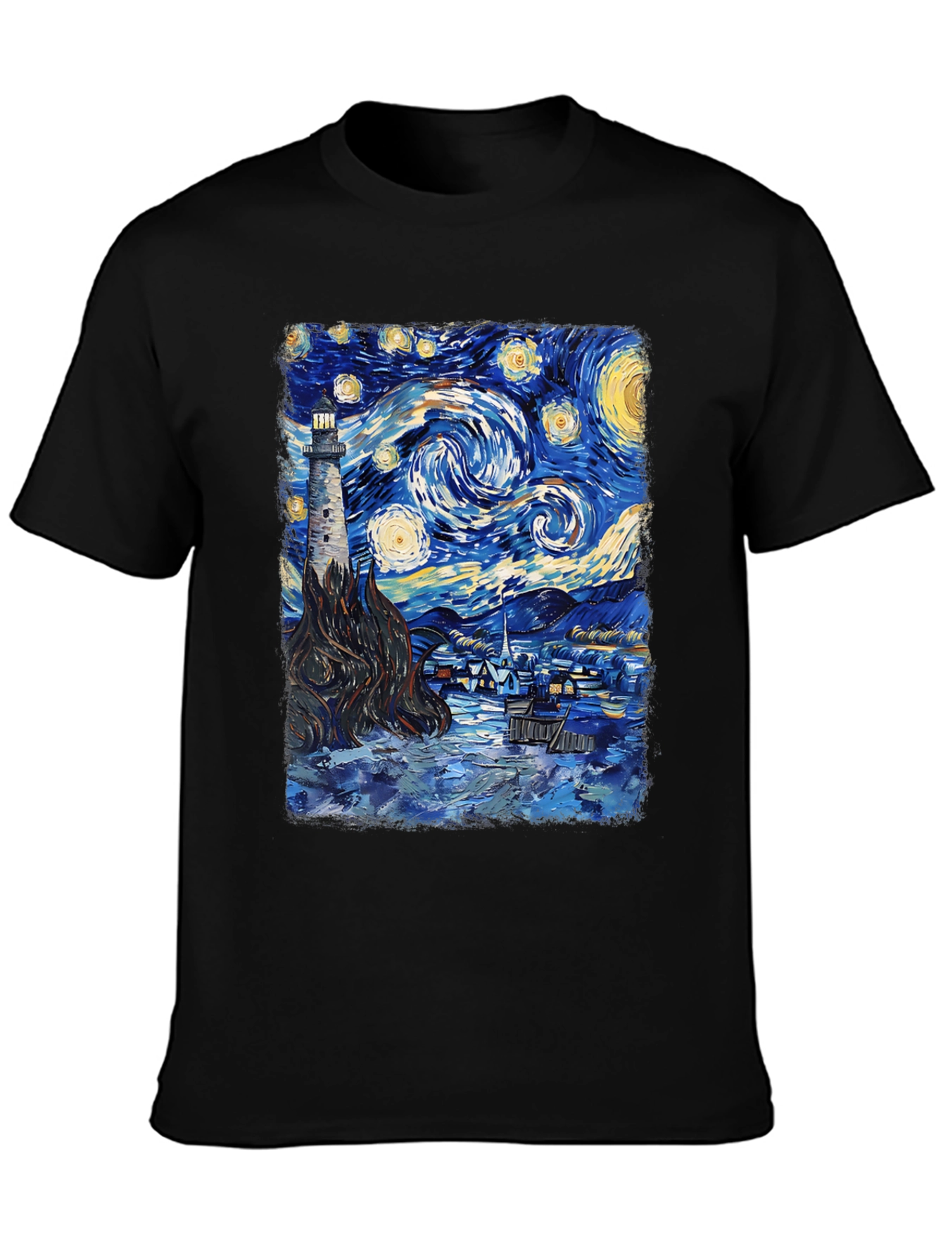 Starry Night Lighthouse Graphic Tee