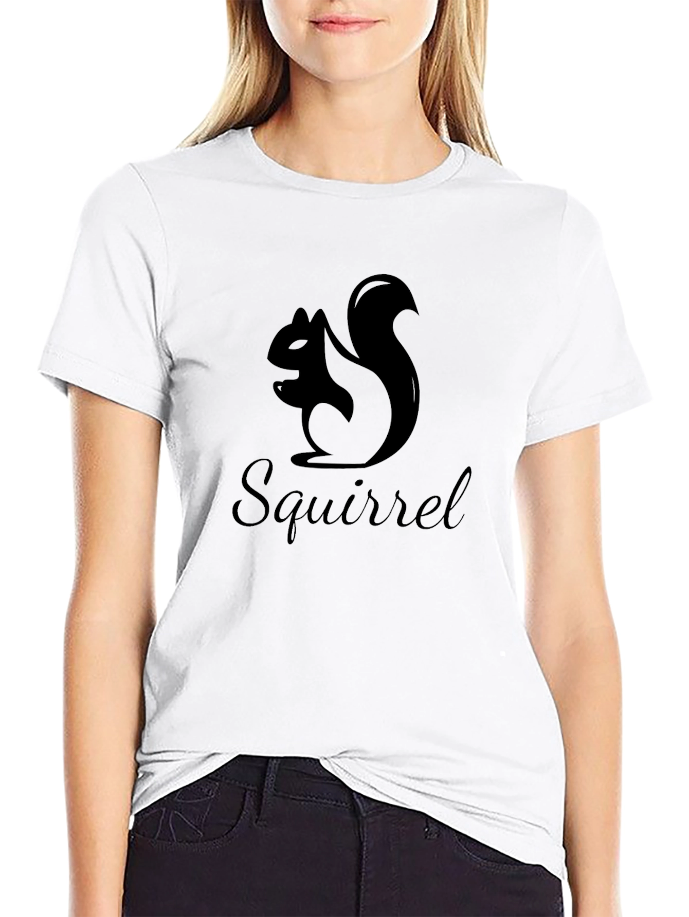 Squirrel Graphic Print Black T-Shirt