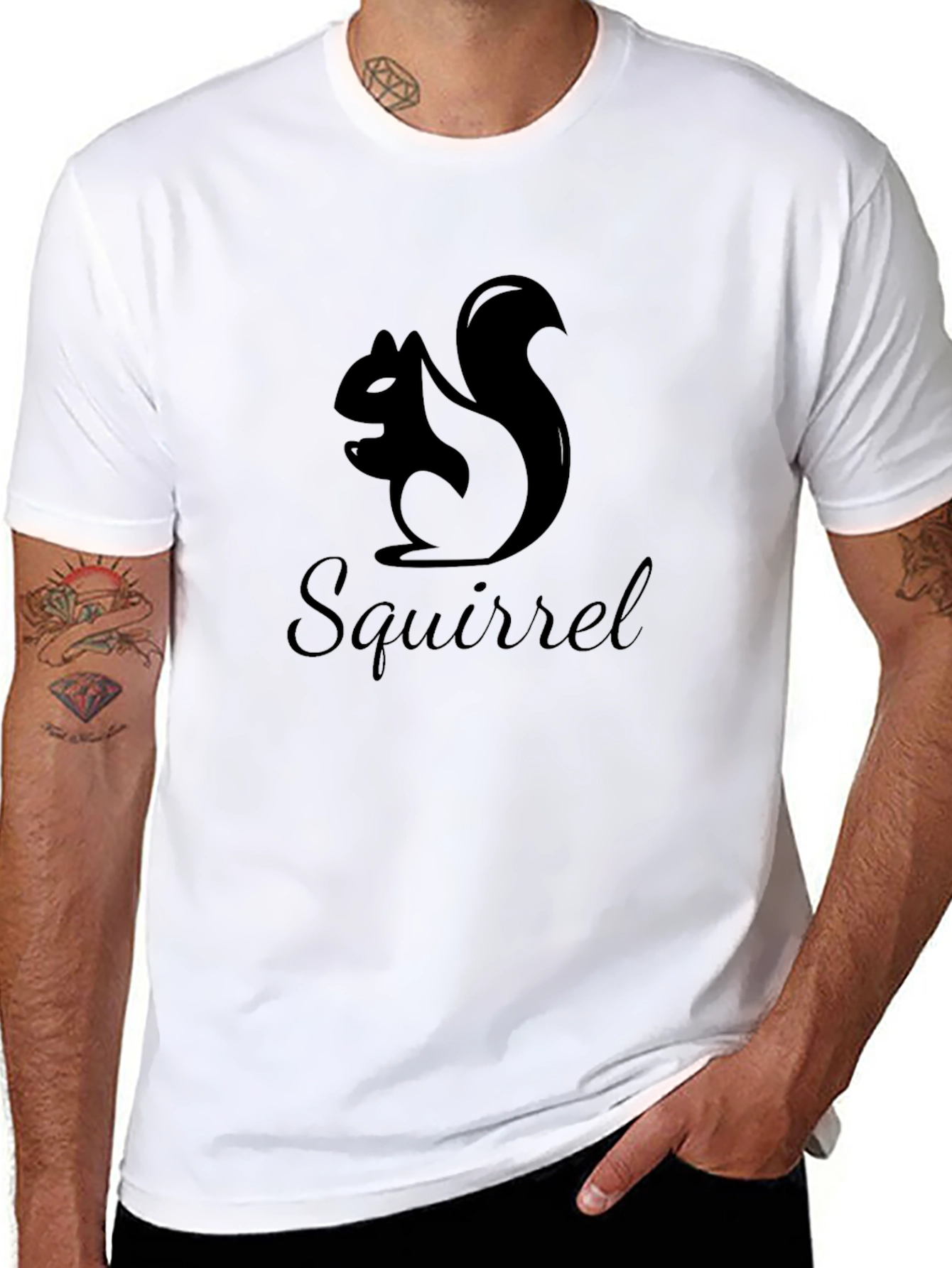Squirrel Graphic Print Black T-Shirt