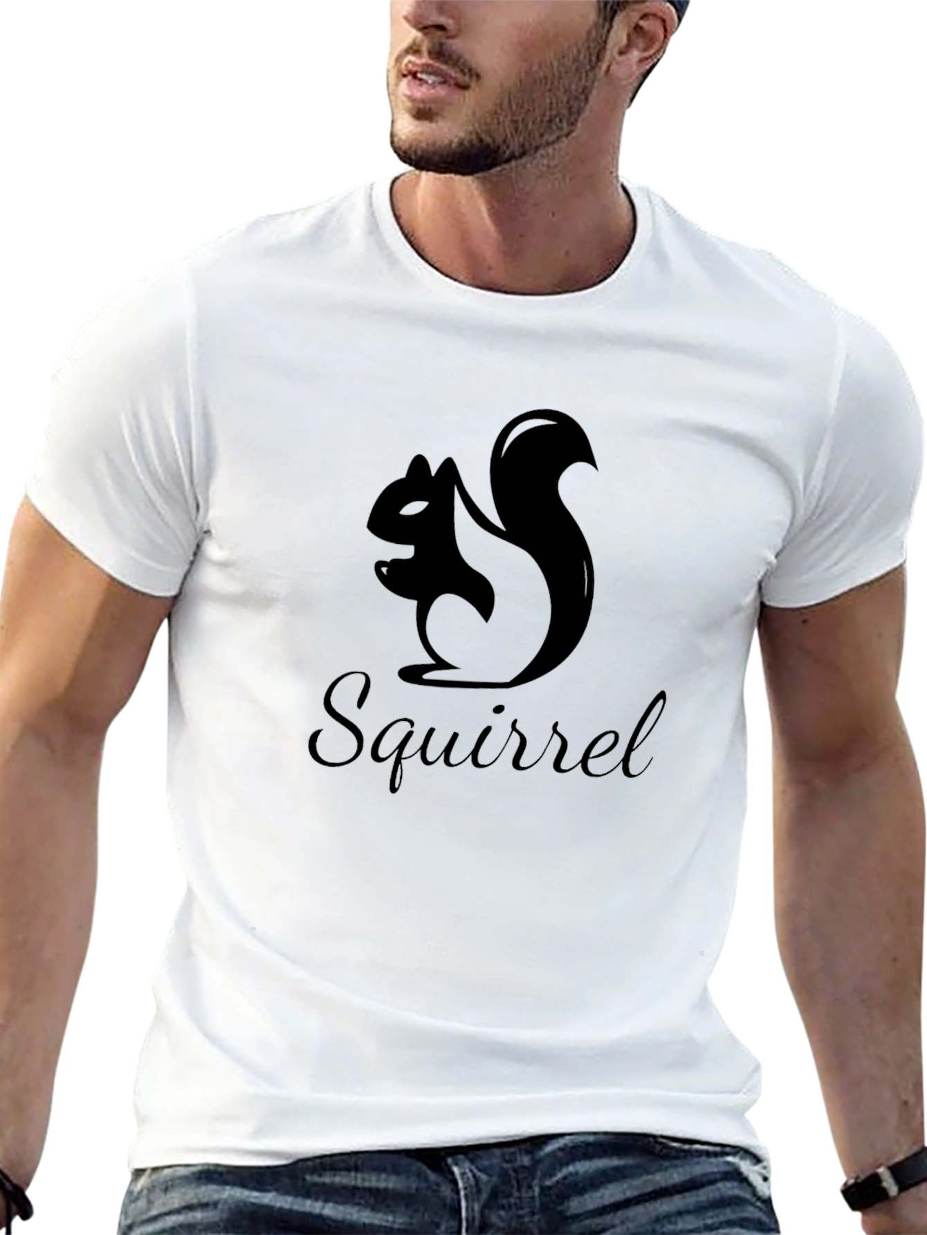 Squirrel Graphic Print Black T-Shirt
