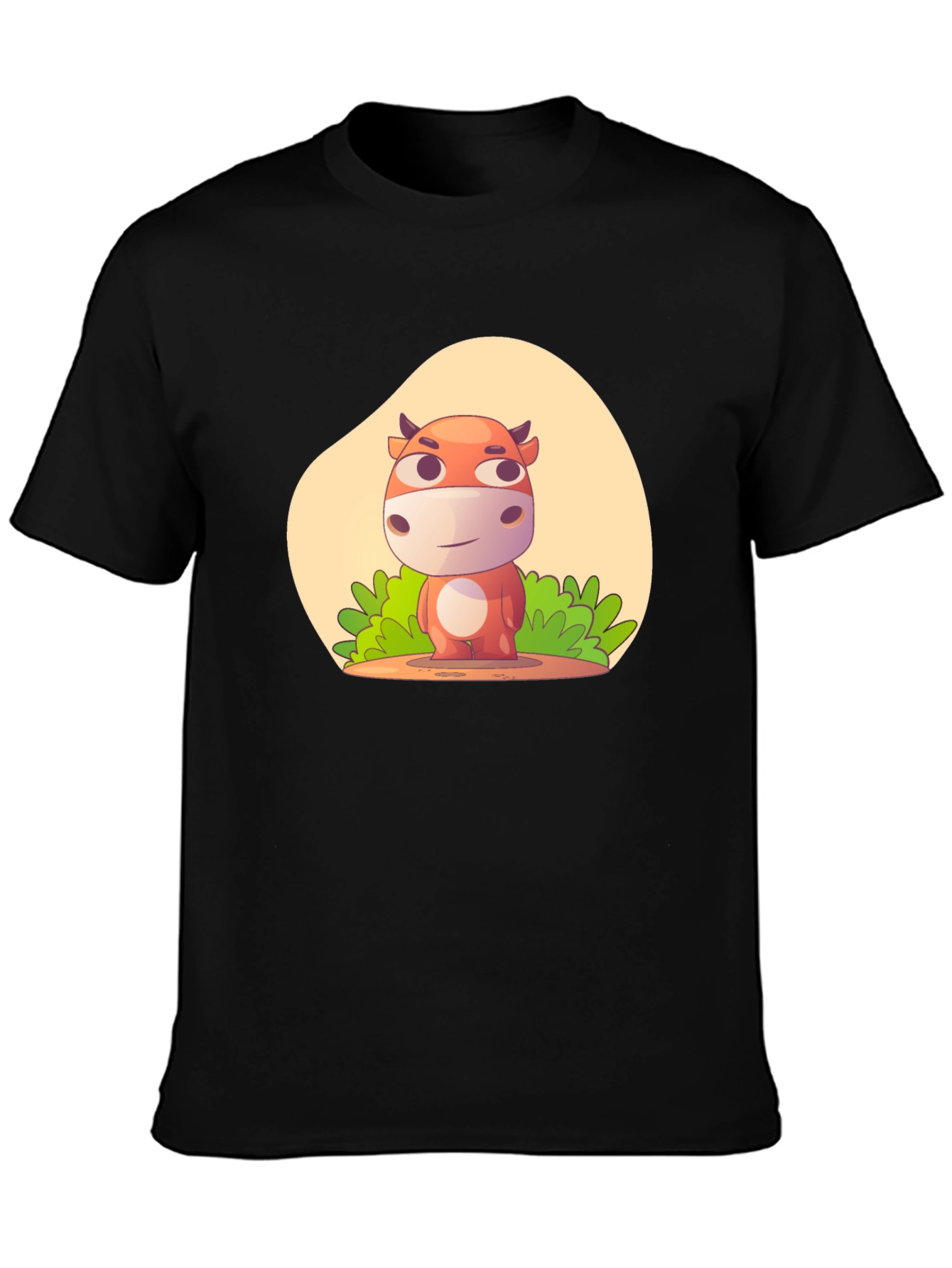 Cartoon Cow Graphic Black T-Shirt