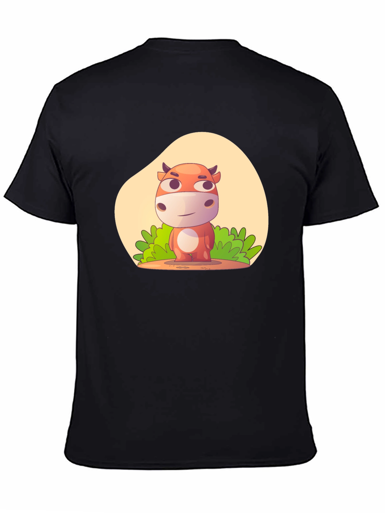 Cartoon Cow Graphic Black T-Shirt