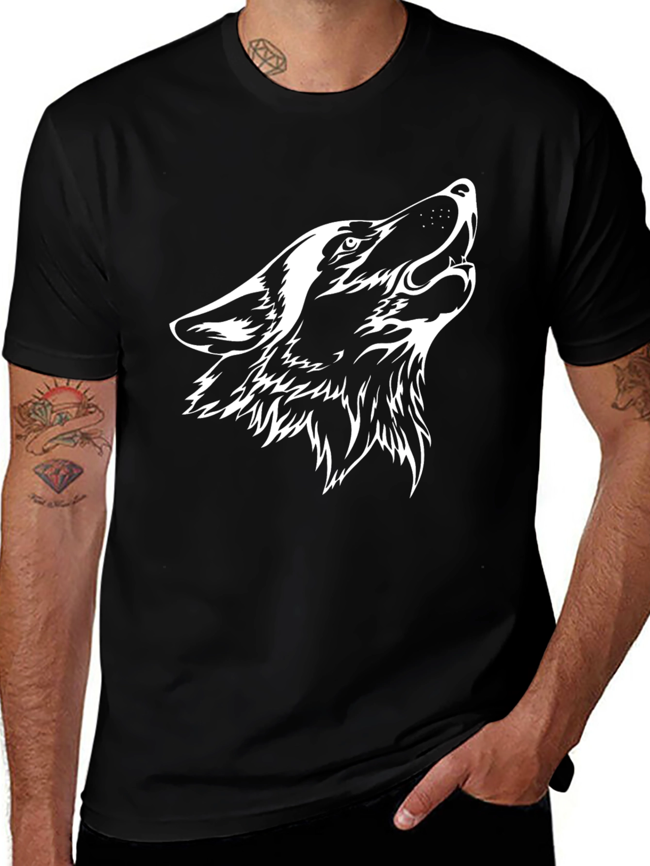 Wolf Howl Graphic Tee - Mens Black Cotton T-Shirt