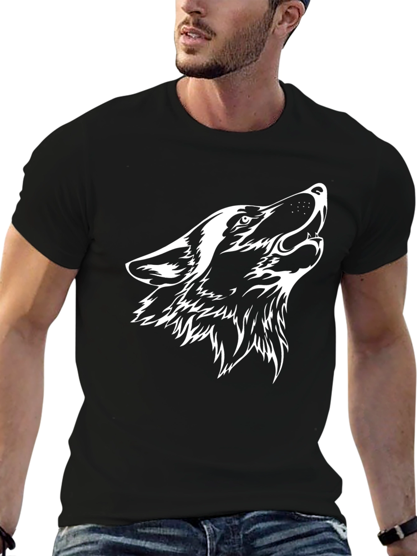 Wolf Howl Graphic Tee - Mens Black Cotton T-Shirt