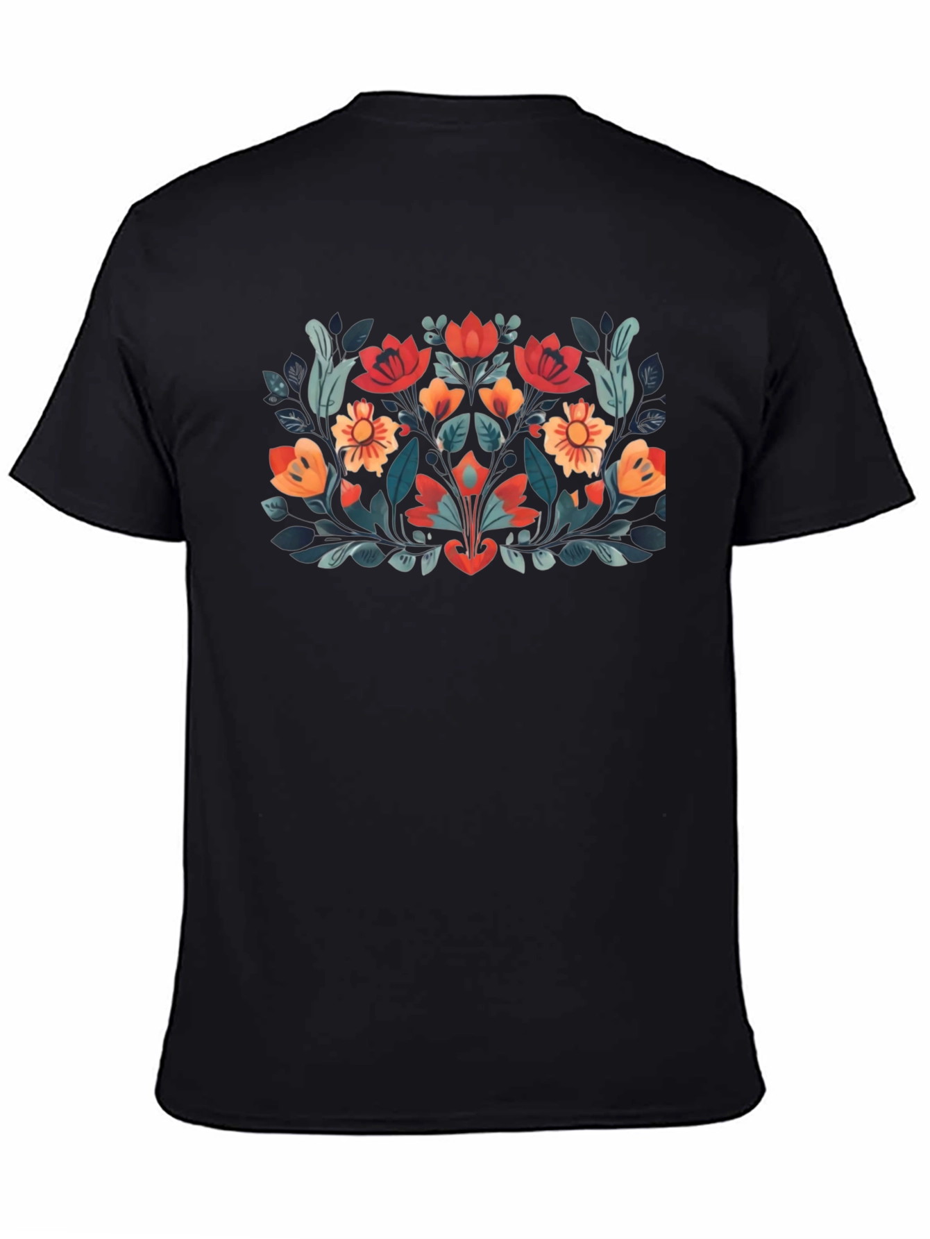 Floral Graphic Tee - Stylish Black T-Shirt