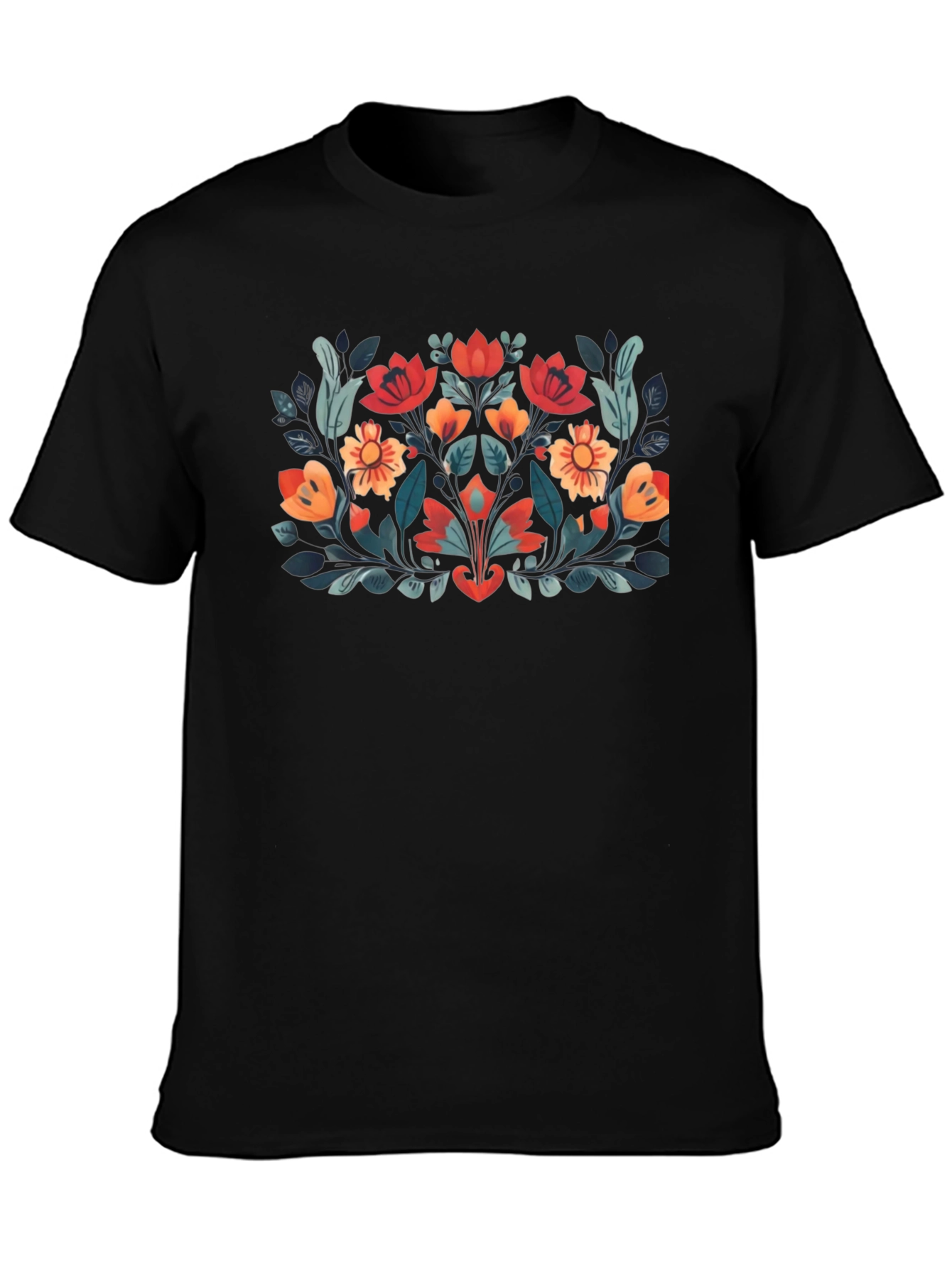 Floral Graphic Tee - Stylish Black T-Shirt