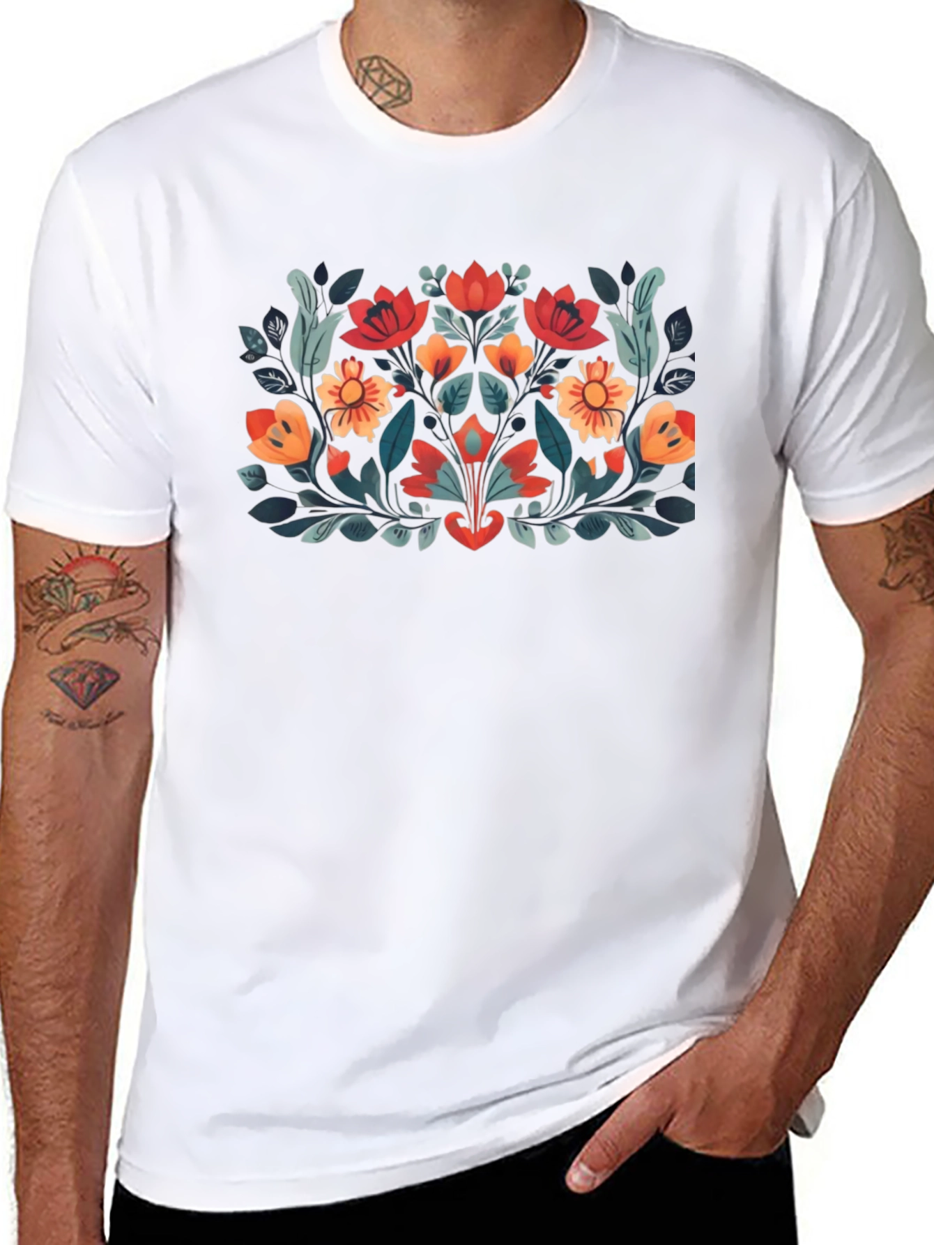 Floral Graphic Tee - Stylish Black T-Shirt