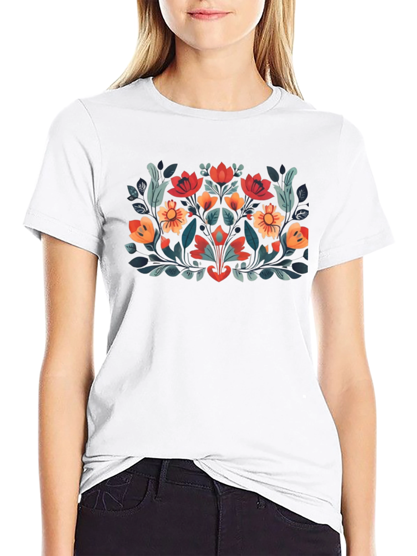 Floral Graphic Tee - Stylish Black T-Shirt