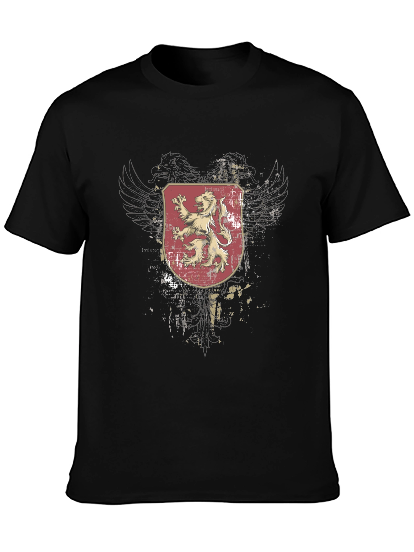 Mens Black T-Shirt with Lion Crest Graphic