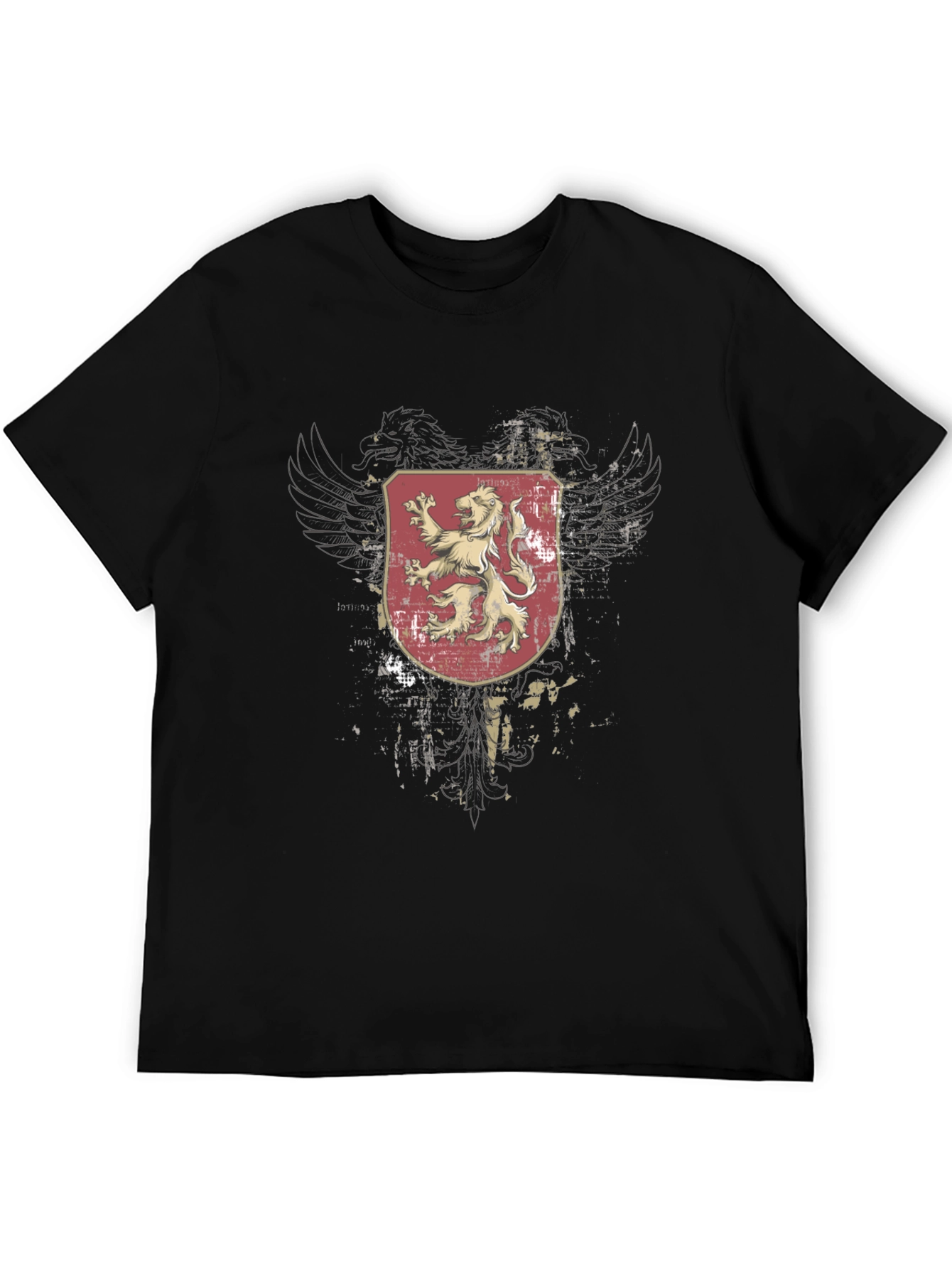 Mens Black T-Shirt with Lion Crest Graphic