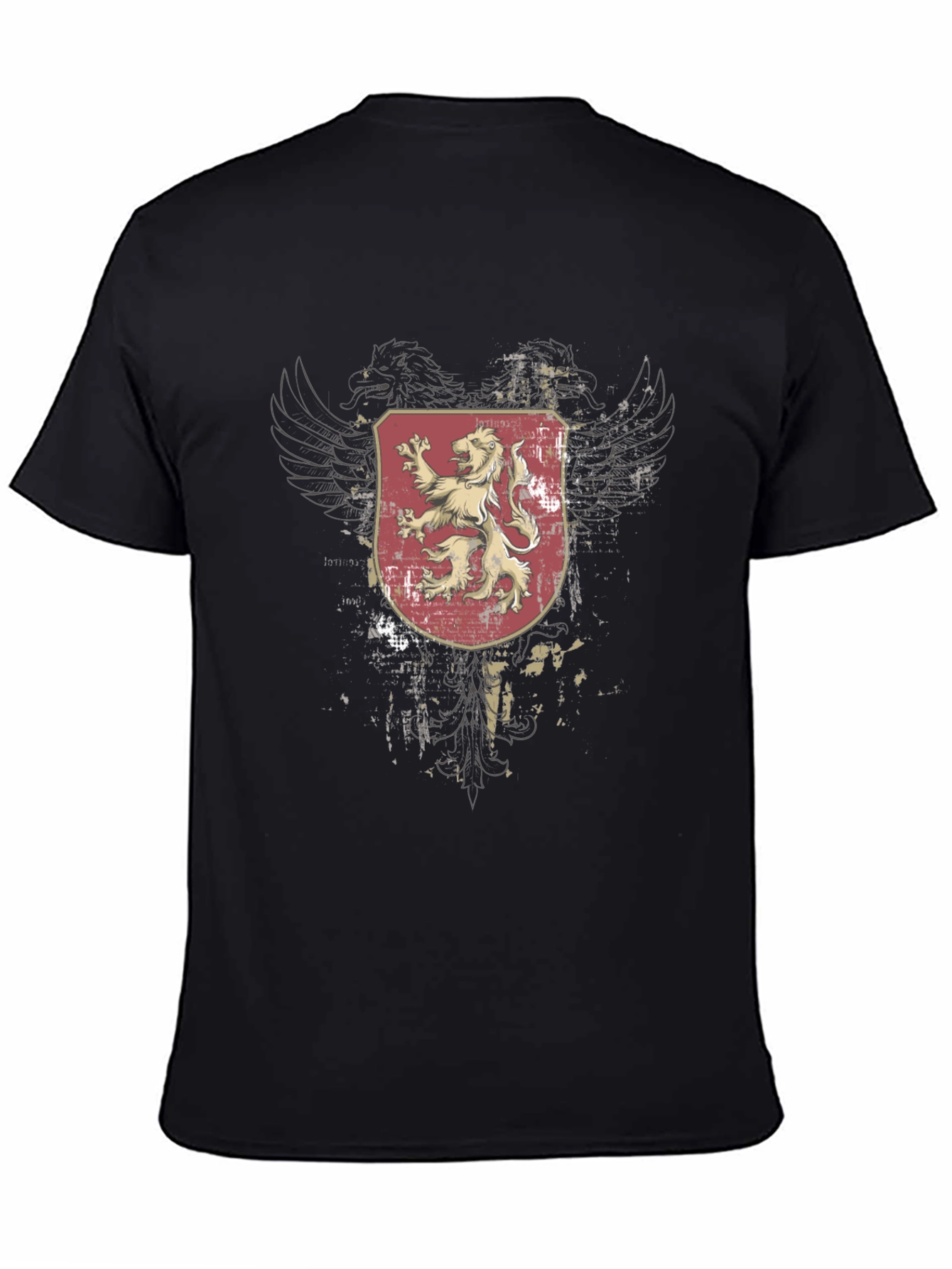Mens Black T-Shirt with Lion Crest Graphic