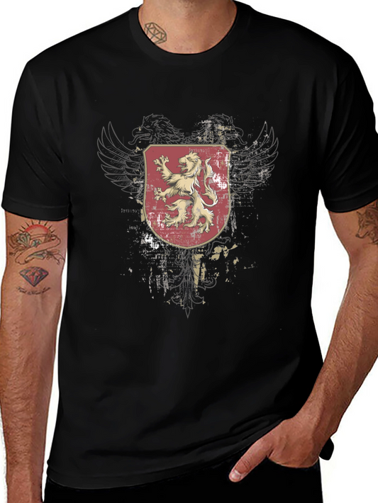 Mens Black T-Shirt with Lion Crest Graphic
