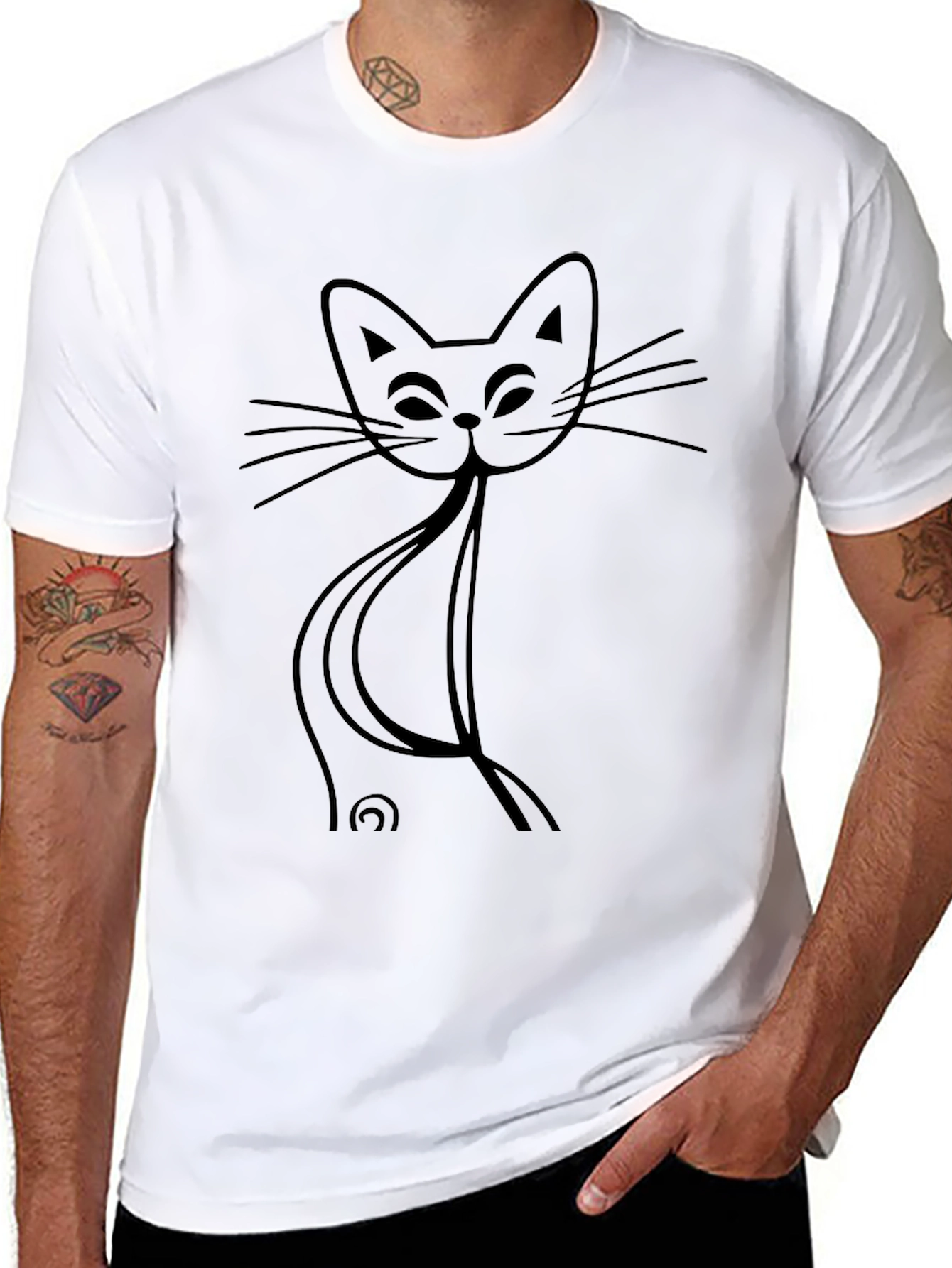 Minimalist Cat Outline Graphic Tee