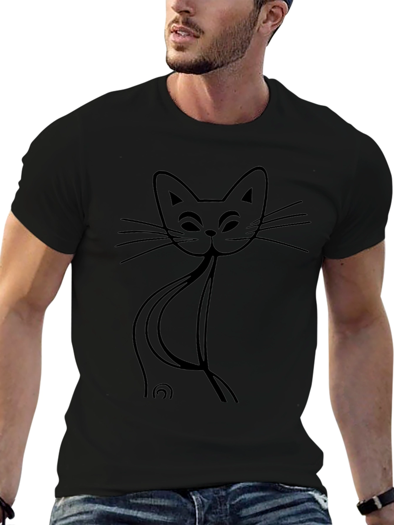 Minimalist Cat Outline Graphic Tee