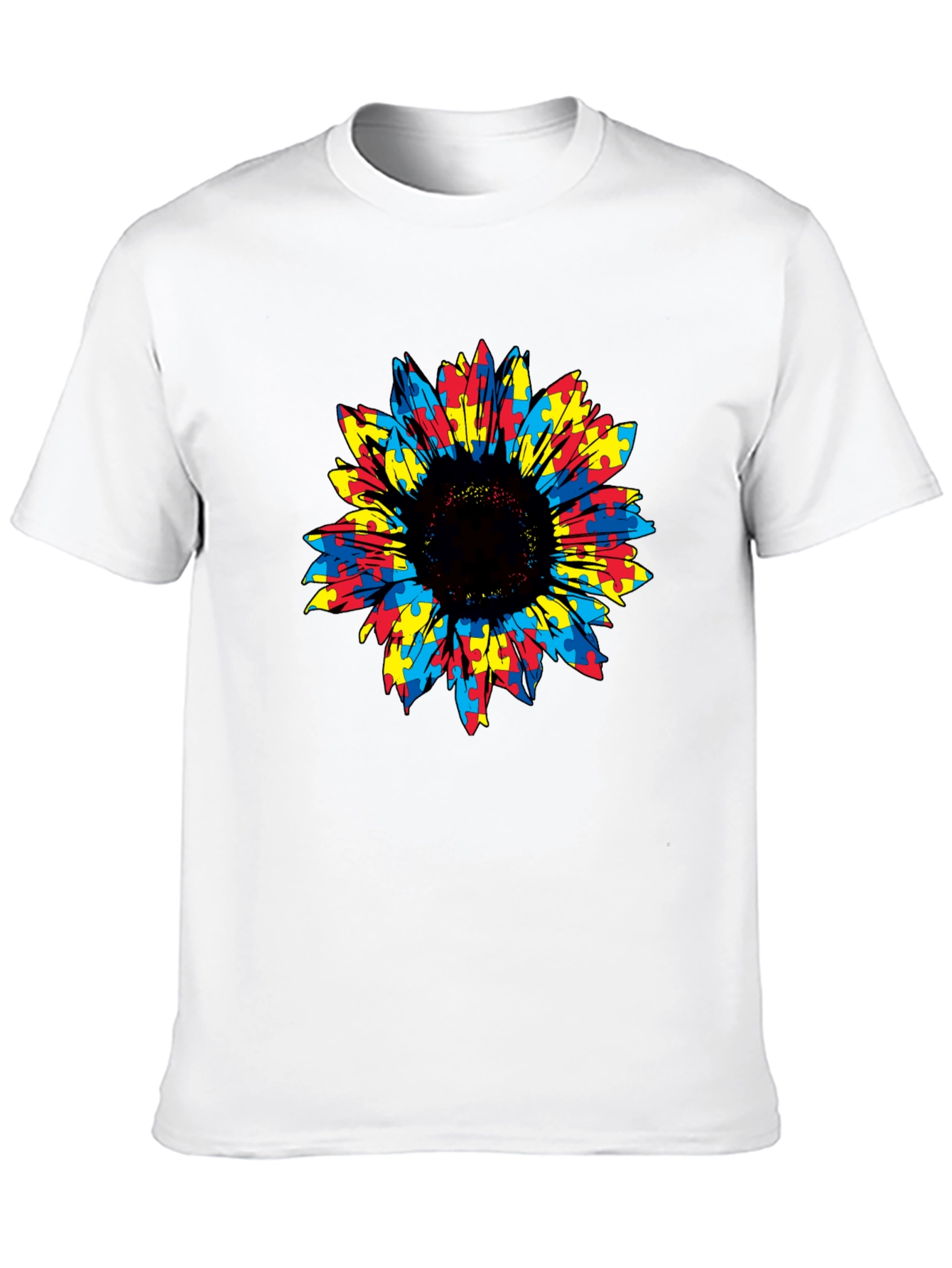 Autism Awareness Sunflower Puzzle Piece Graphic Tee