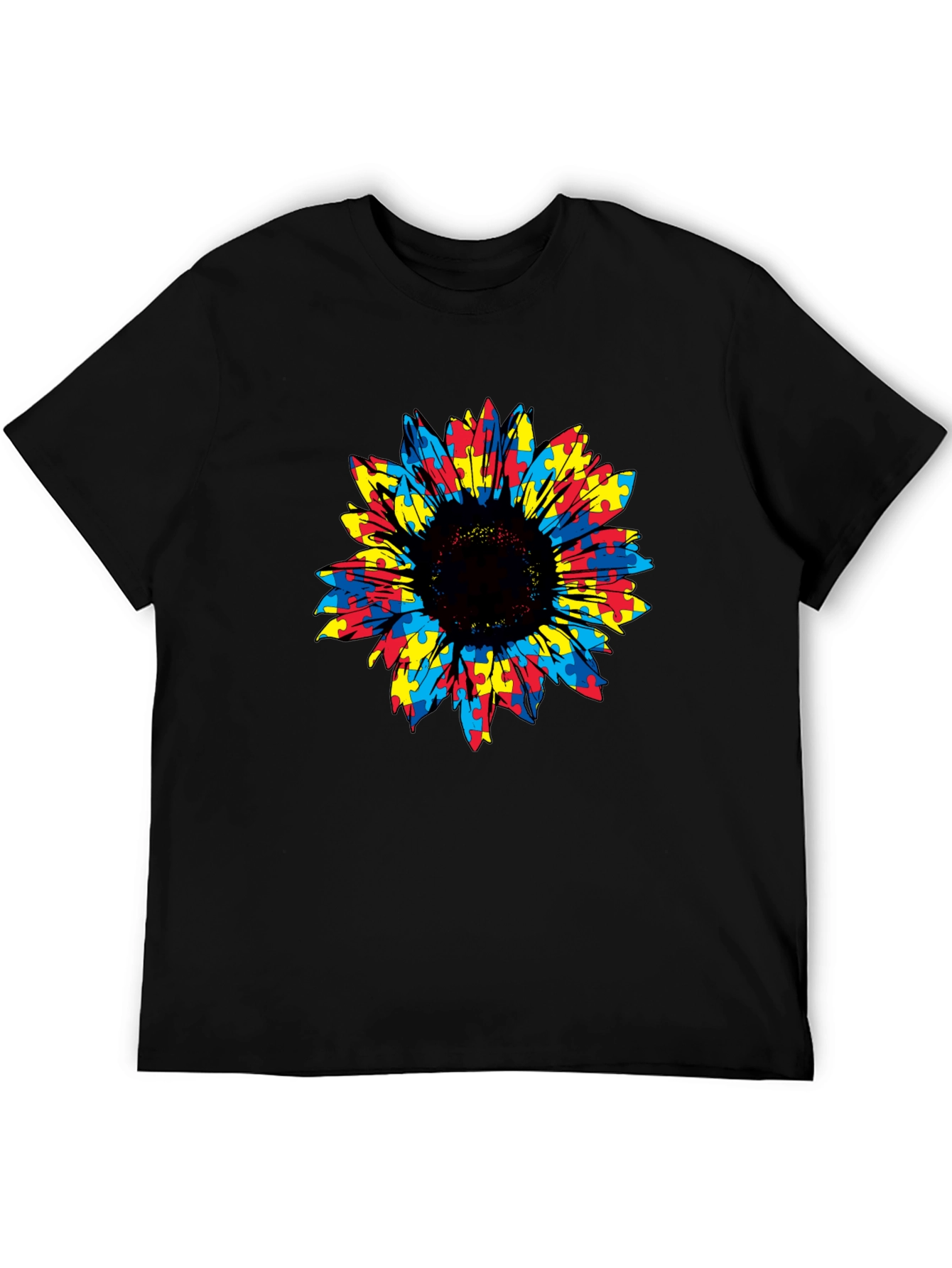 Autism Awareness Sunflower Puzzle Piece Graphic Tee
