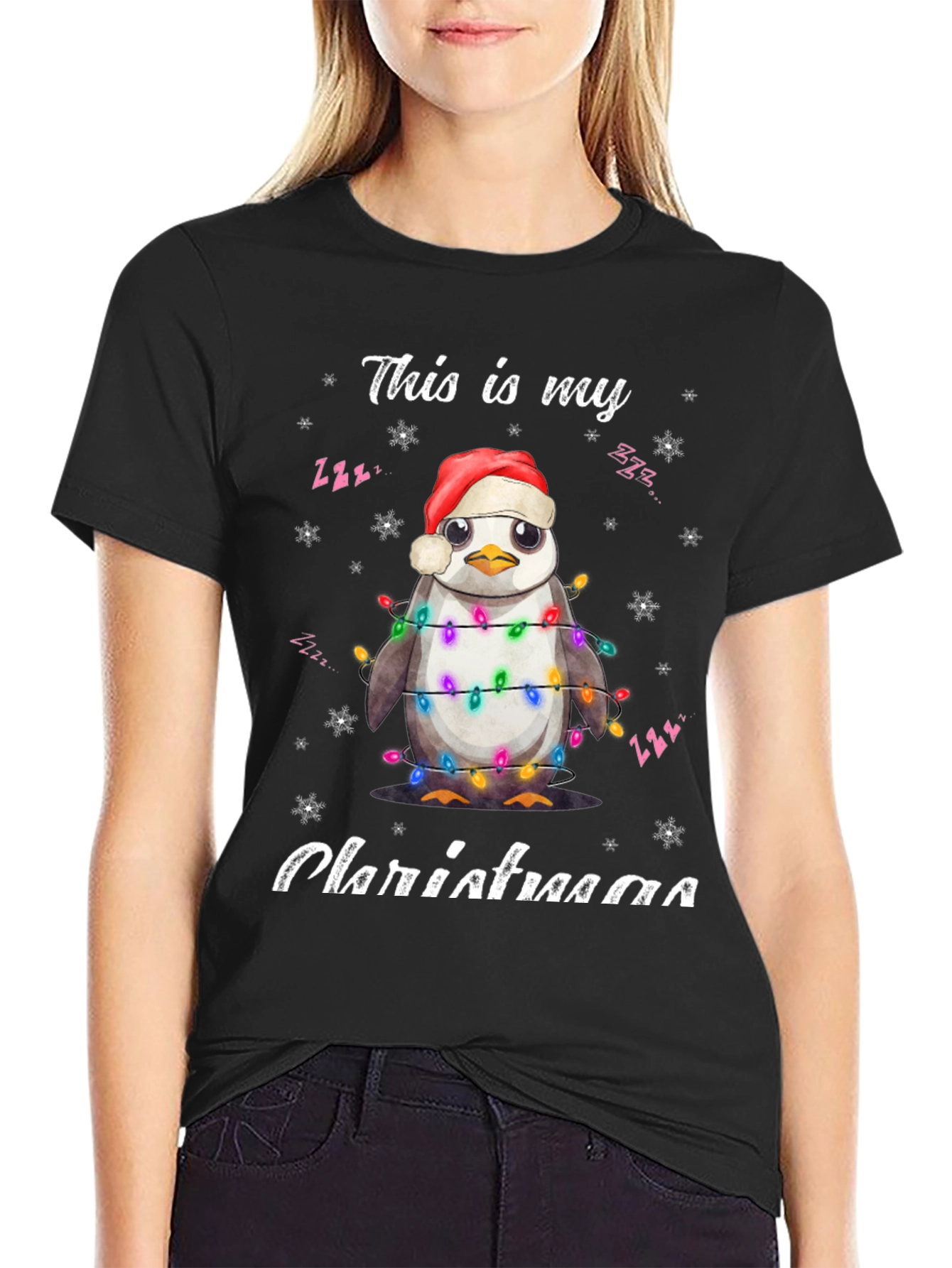 Penguin Christmas Lights T-Shirt Holiday Tee