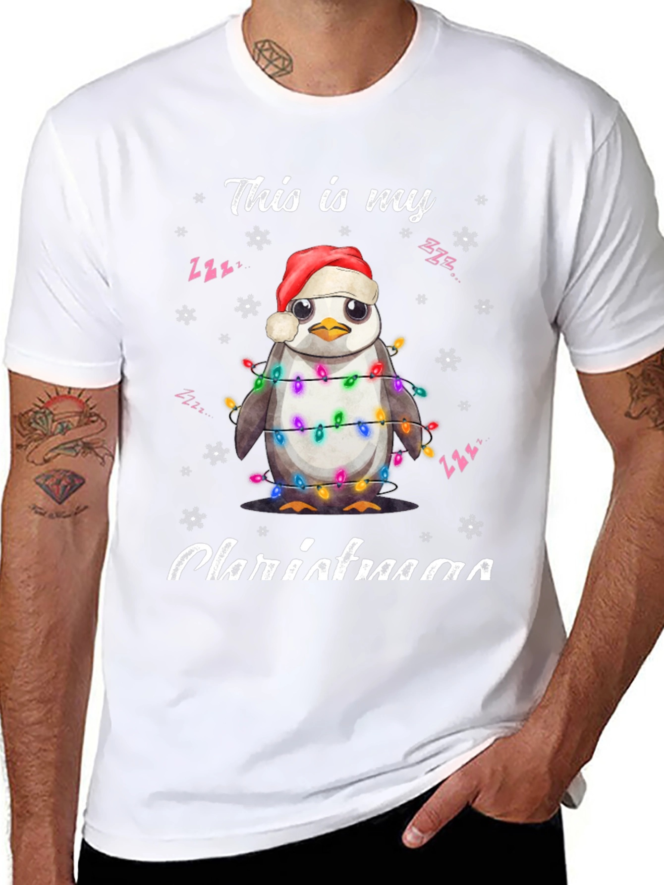 Penguin Christmas Lights T-Shirt Holiday Tee