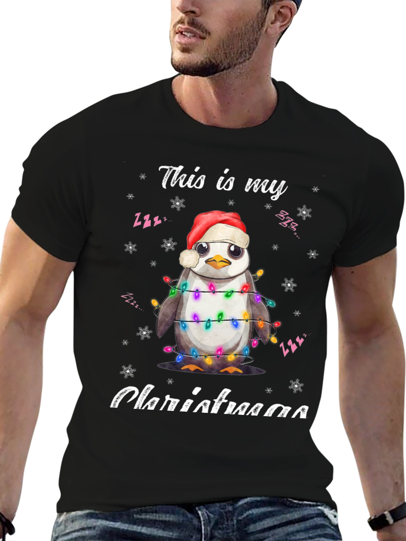 Penguin Christmas Lights T-Shirt Holiday Tee