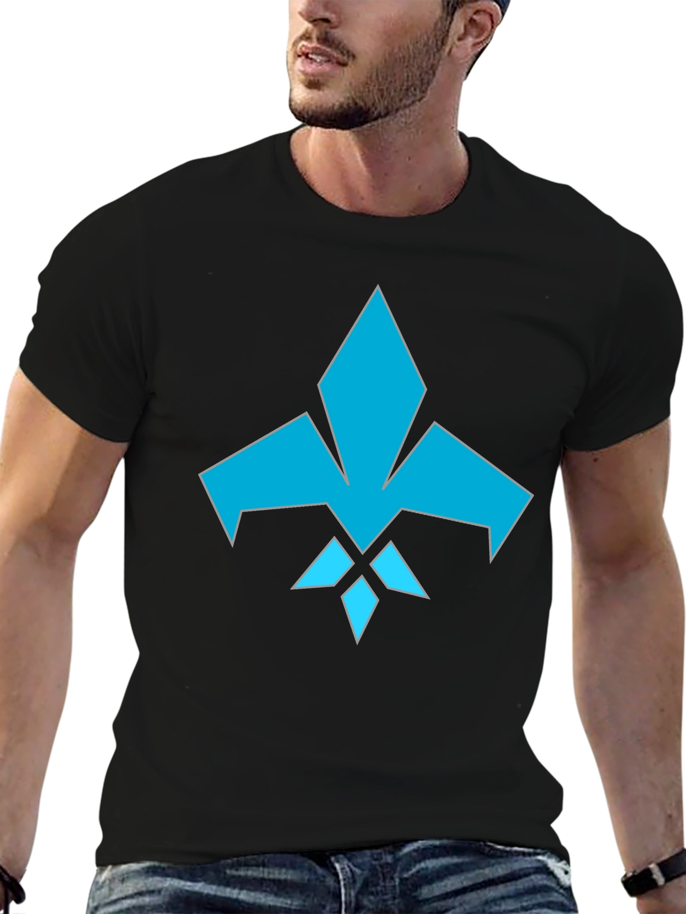Mens Black Tee with Abstract Blue Graphic Design