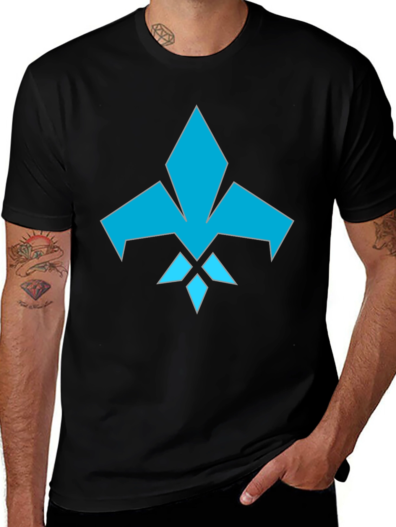 Mens Black Tee with Abstract Blue Graphic Design