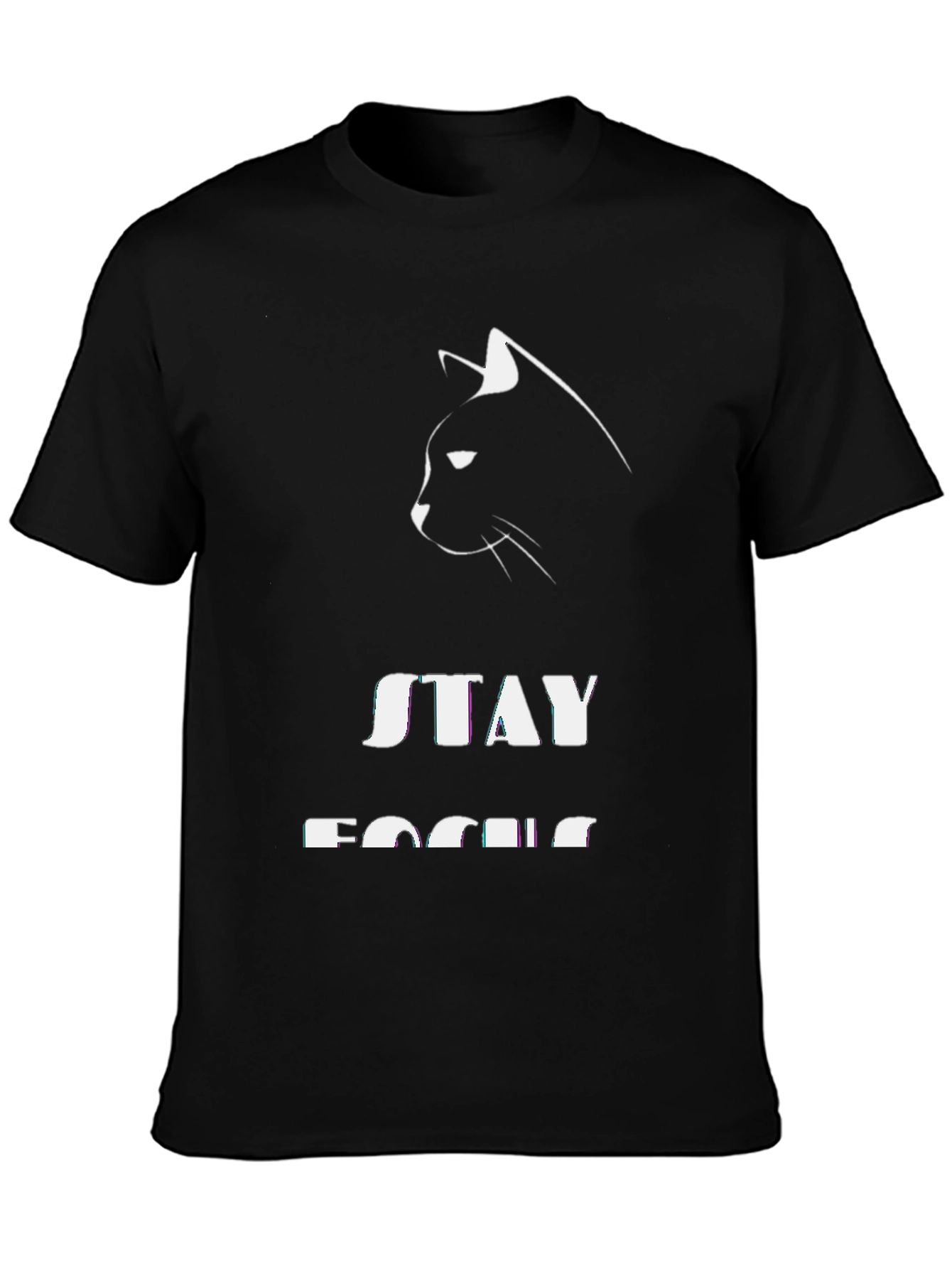 Stay Focused Cat T-Shirt - Black Cotton Tee