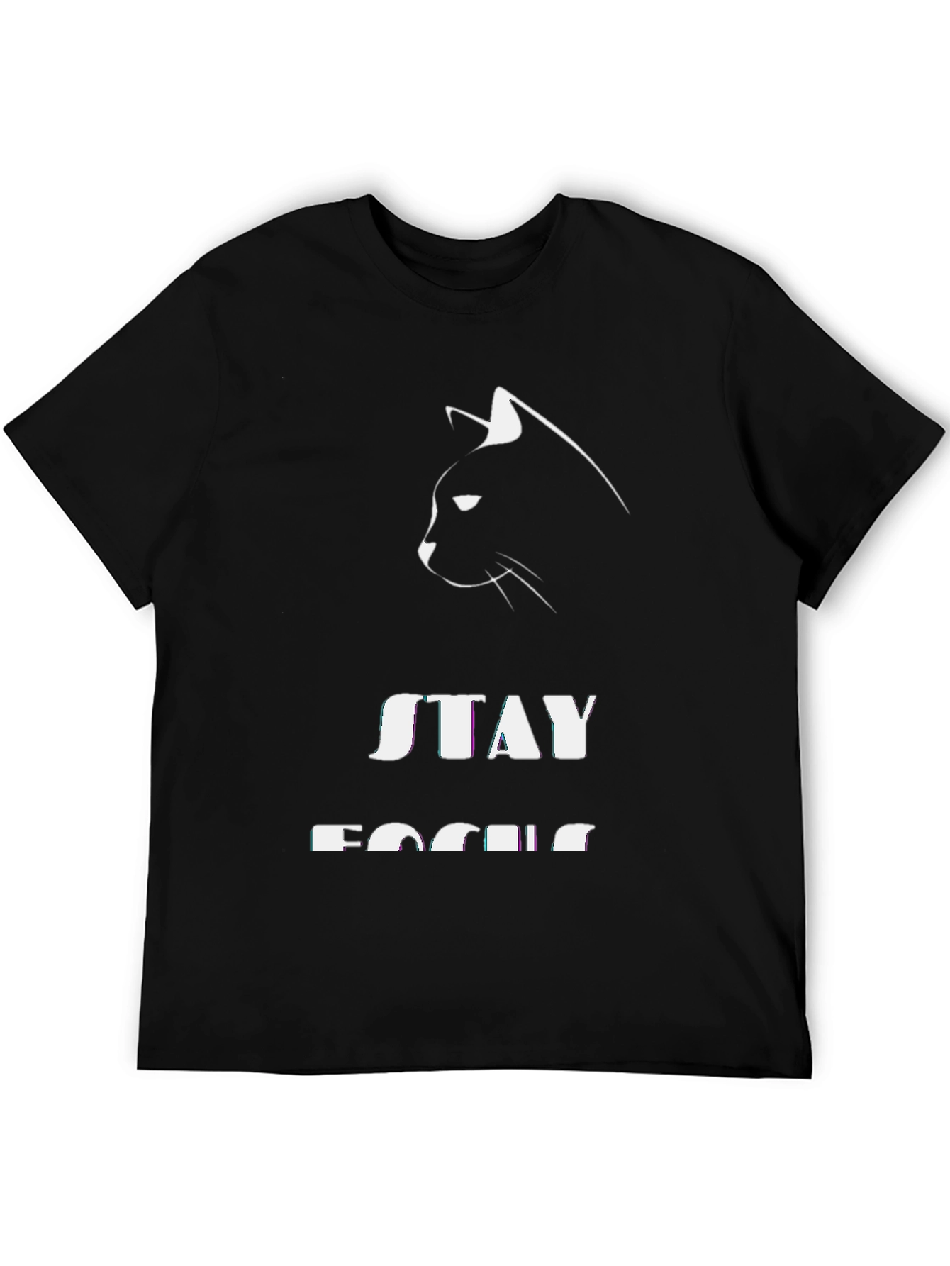 Stay Focused Cat T-Shirt - Black Cotton Tee