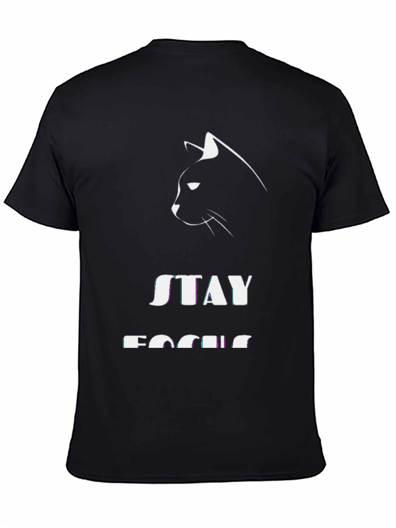 Stay Focused Cat T-Shirt - Black Cotton Tee