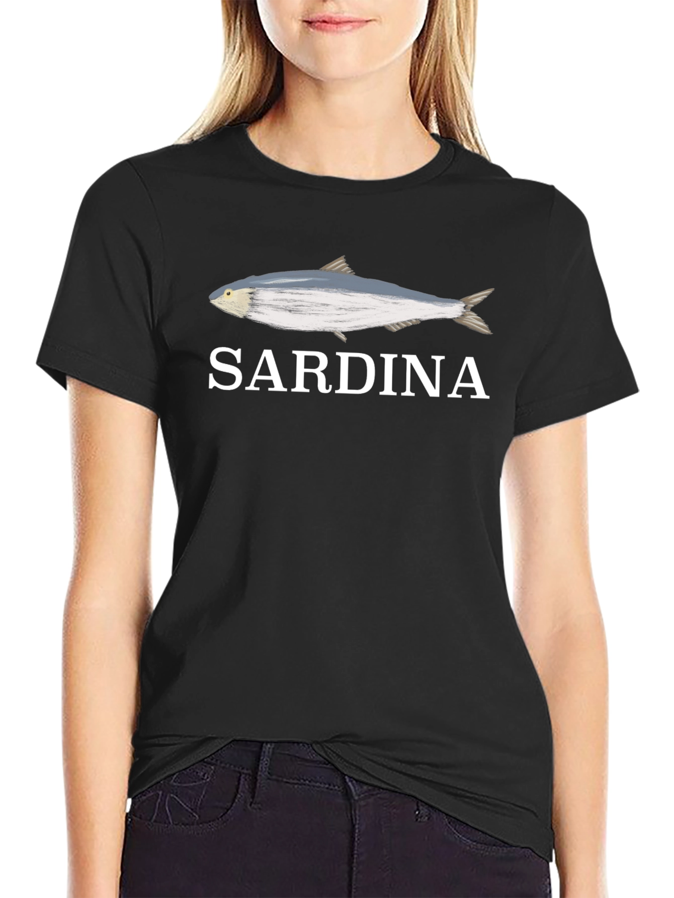 Sardina Fish Graphic Tee - Black Cotton T-Shirt