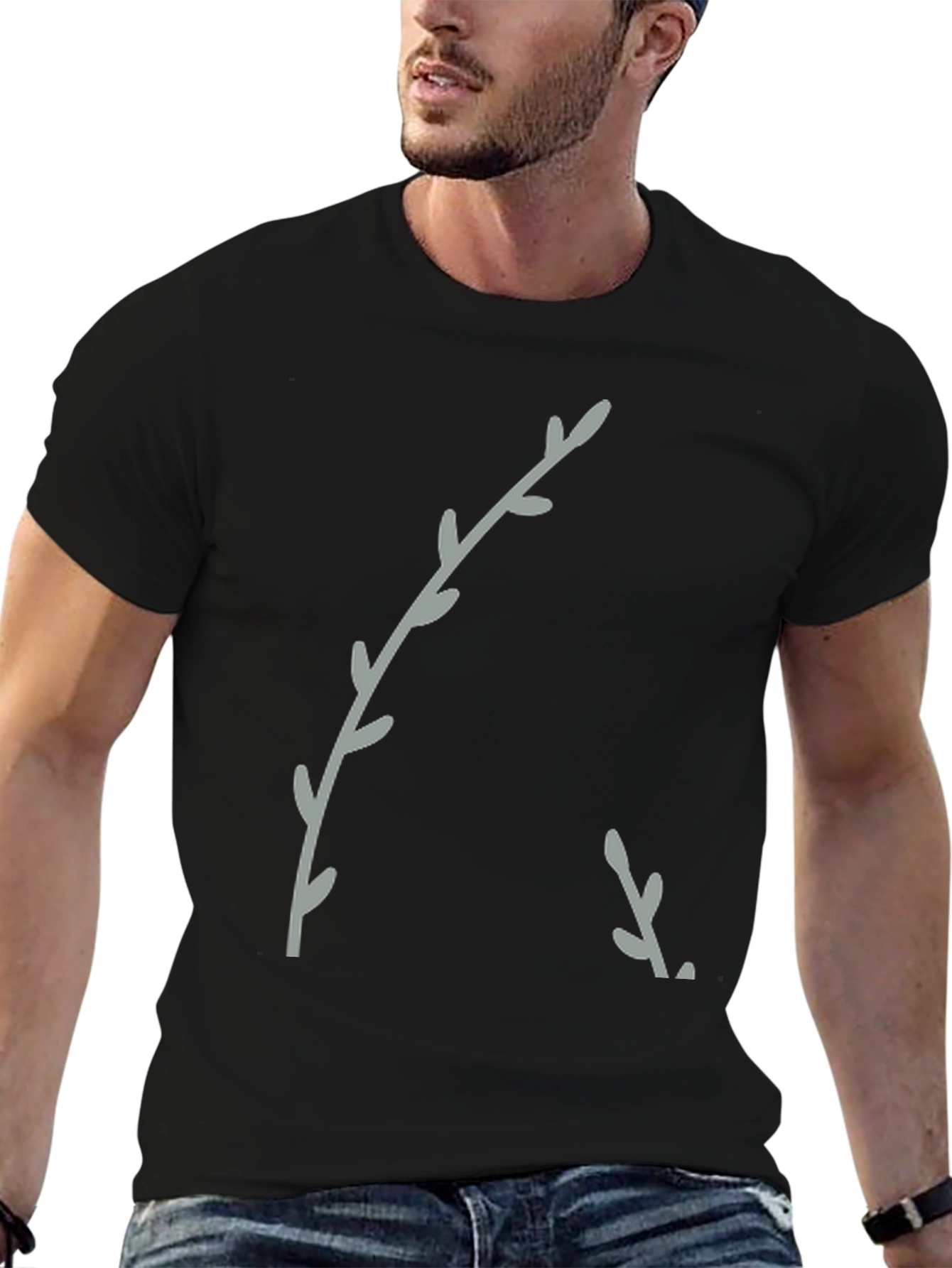 Minimalist Branch Print Black T-Shirt