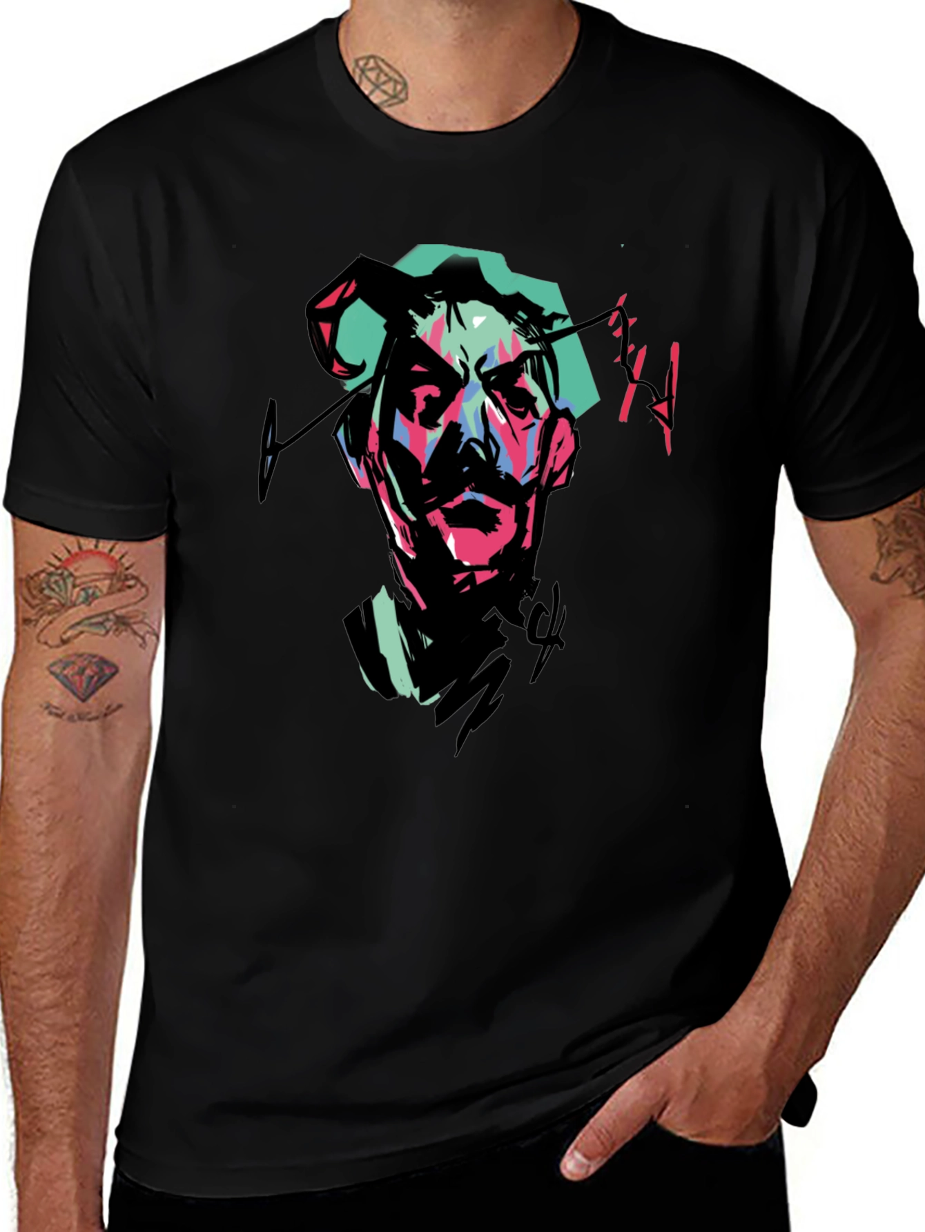 Abstract Portrait Graphic Tee - Black