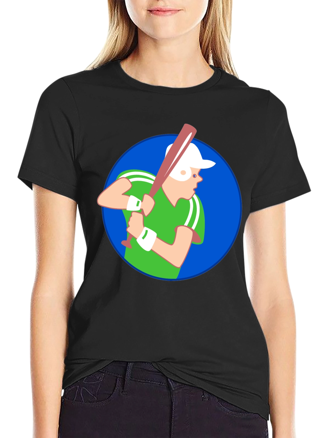 Baseball Player Graphic T-Shirt - Black Cotton Tee