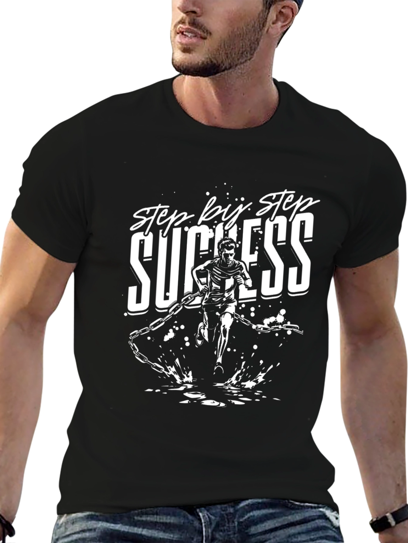Step by Step Success Black Graphic T-Shirt