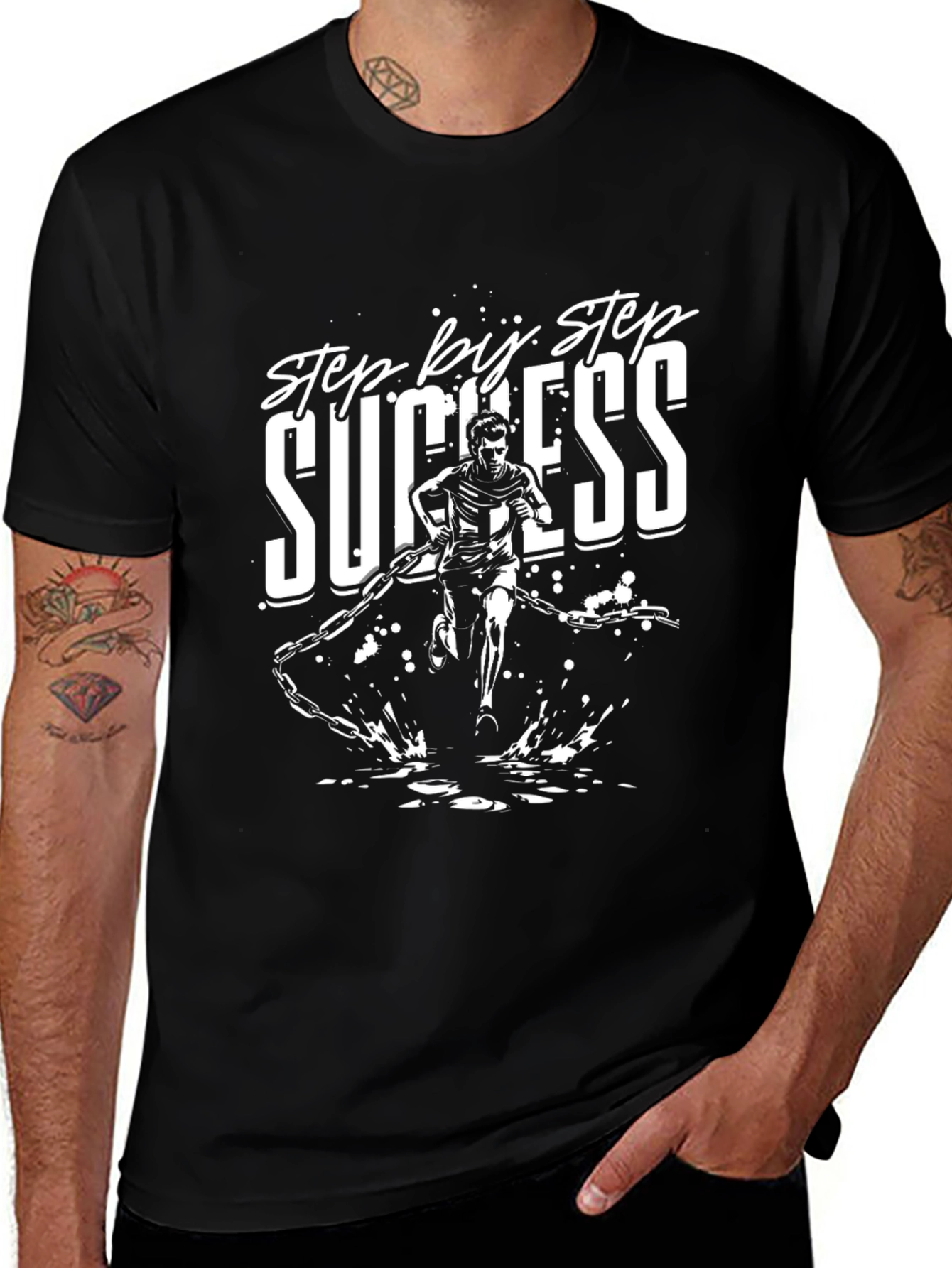 Step by Step Success Black Graphic T-Shirt