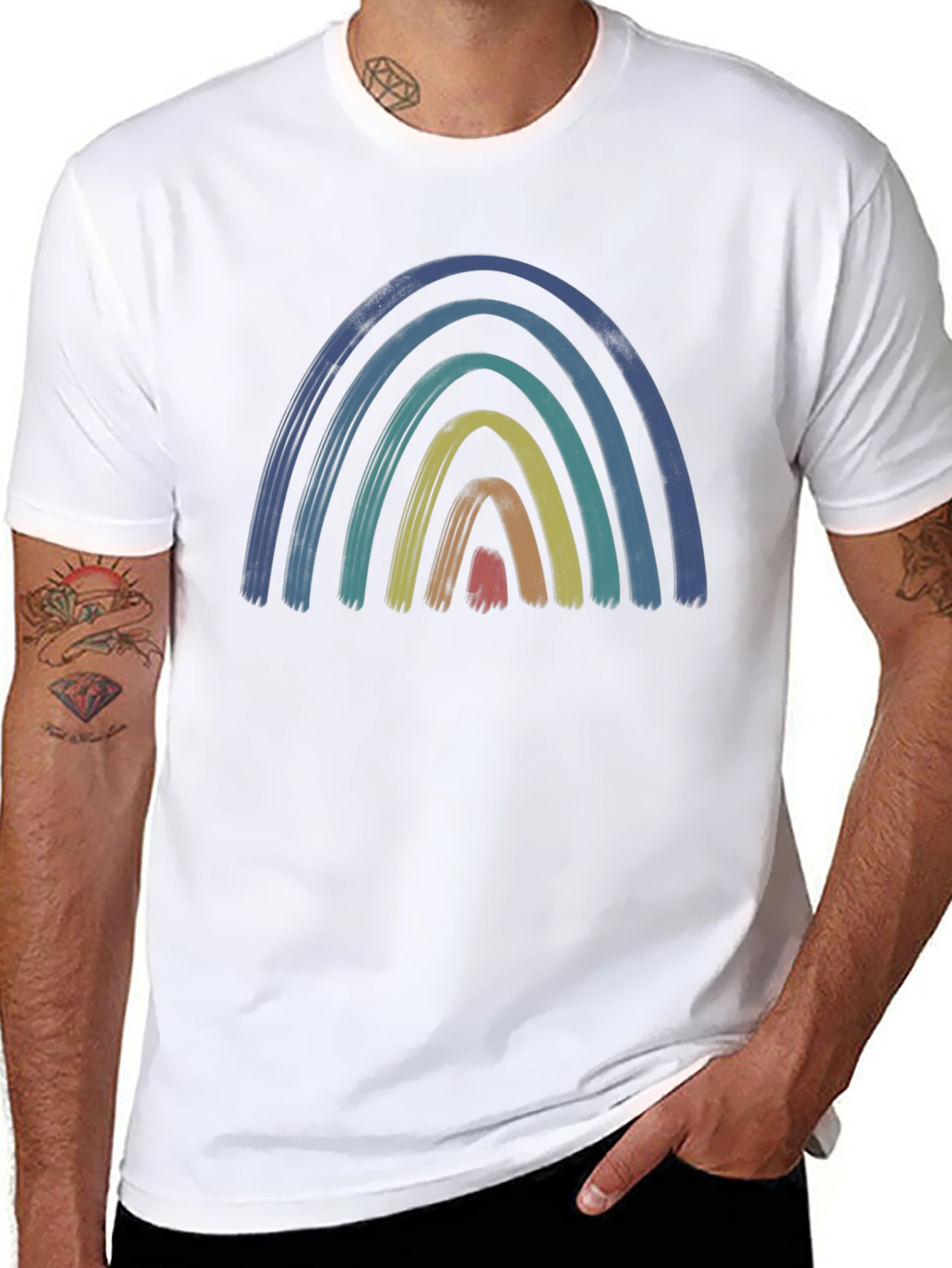 Retro Rainbow Graphic Tee - Brushstroke Design