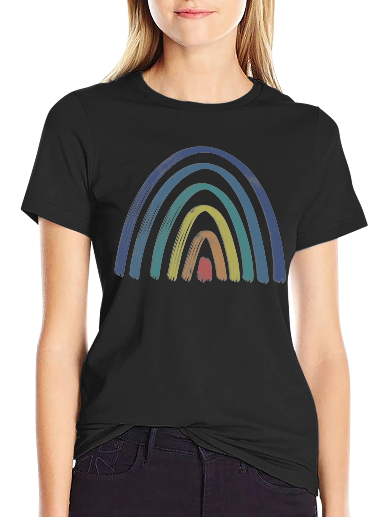 Retro Rainbow Graphic Tee - Brushstroke Design