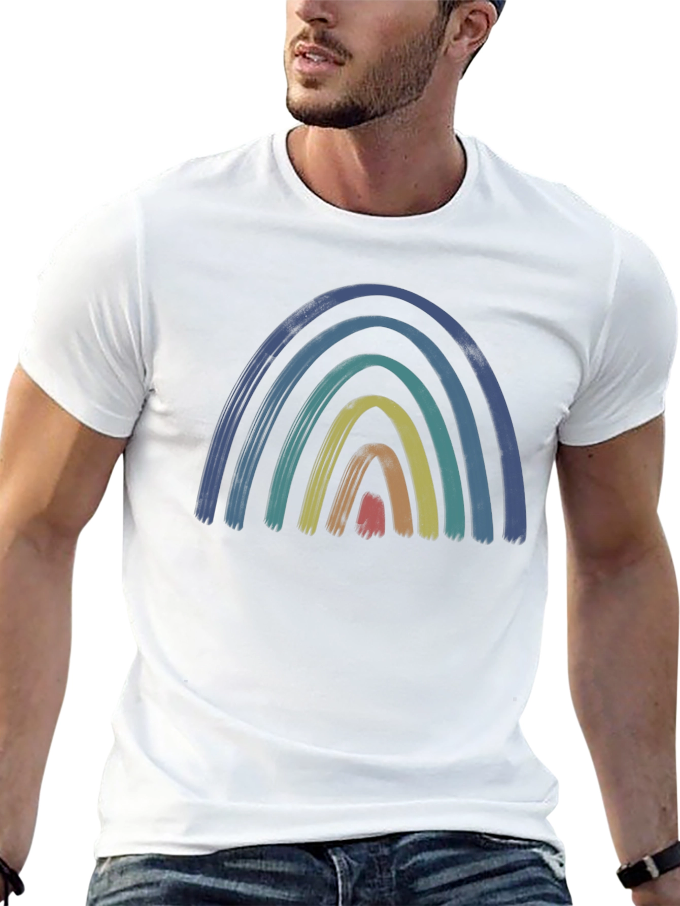 Retro Rainbow Graphic Tee - Brushstroke Design
