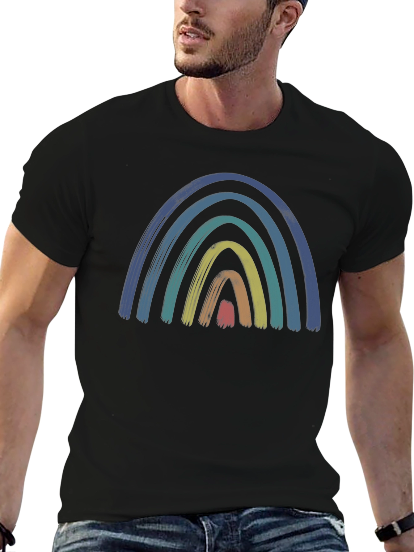 Retro Rainbow Graphic Tee - Brushstroke Design