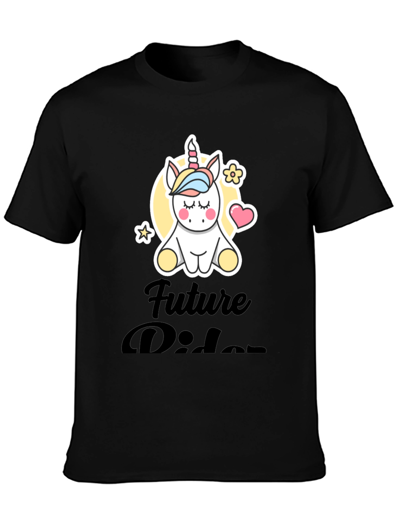 Cute Unicorn Future Rider Black T-Shirt